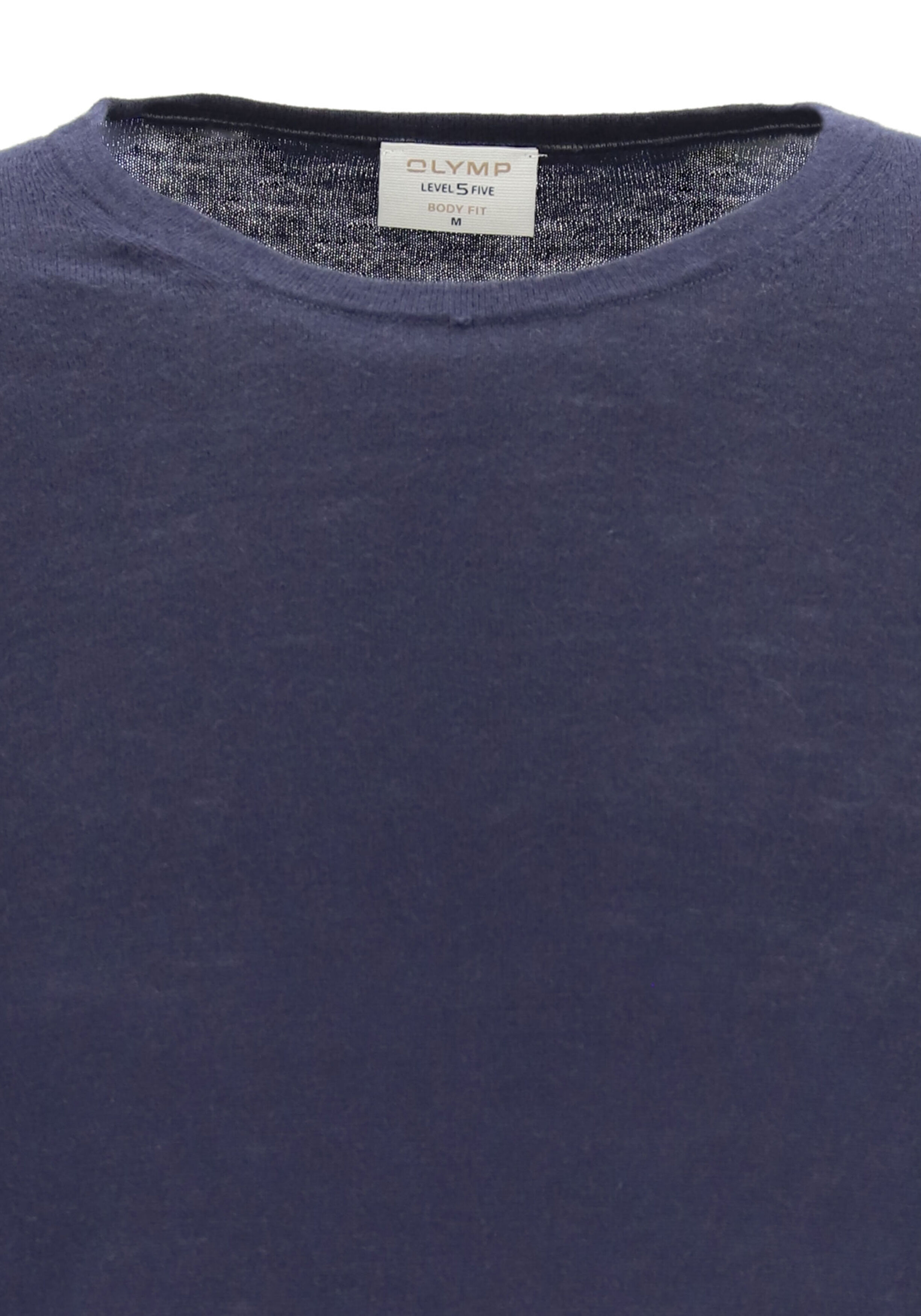 OLYMP Level 5 body fit trui wol met zijde, O-hals, marine blauw