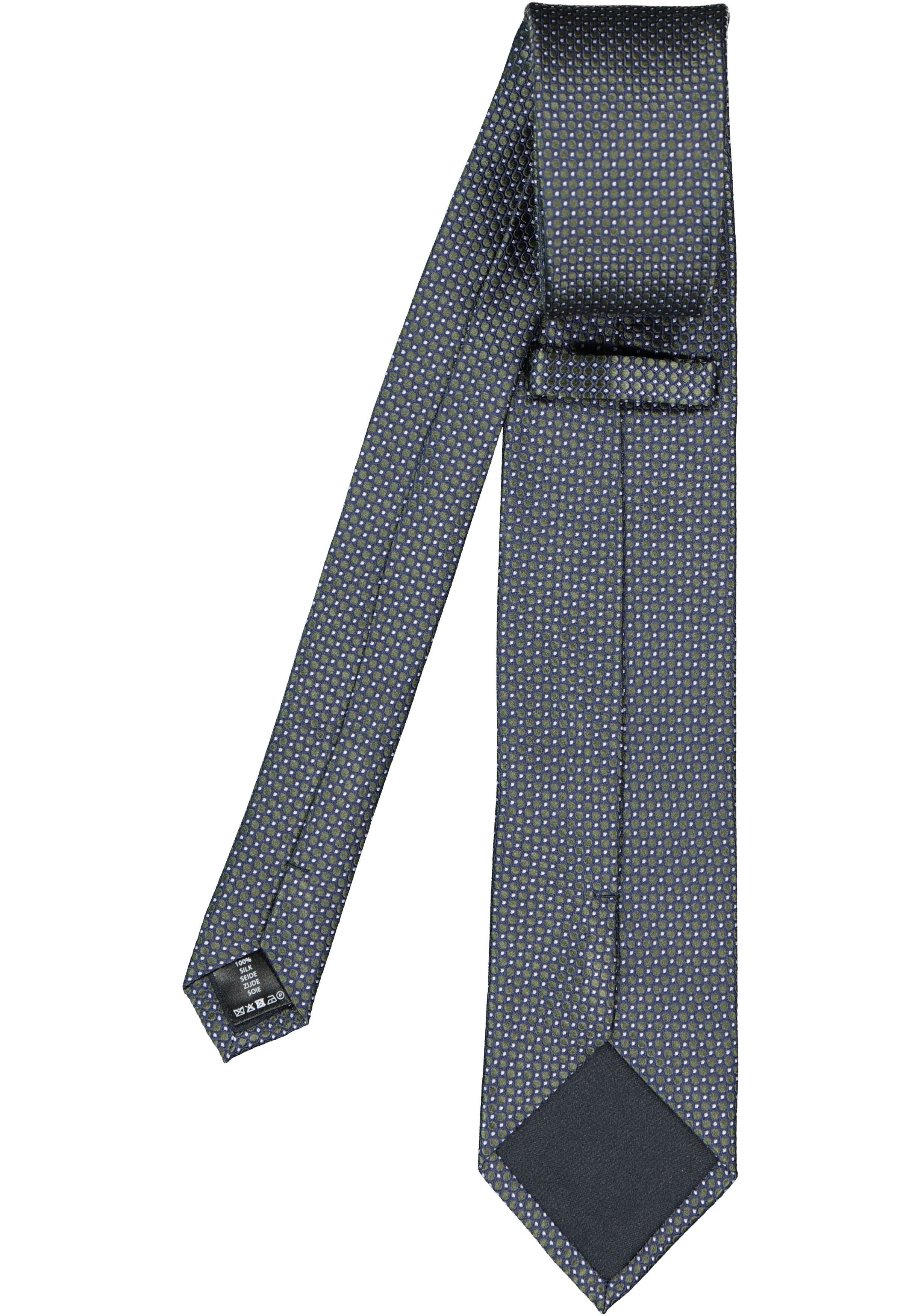 Michaelis  stropdas, zijde, blauw met olijfgroen en wit dessin
