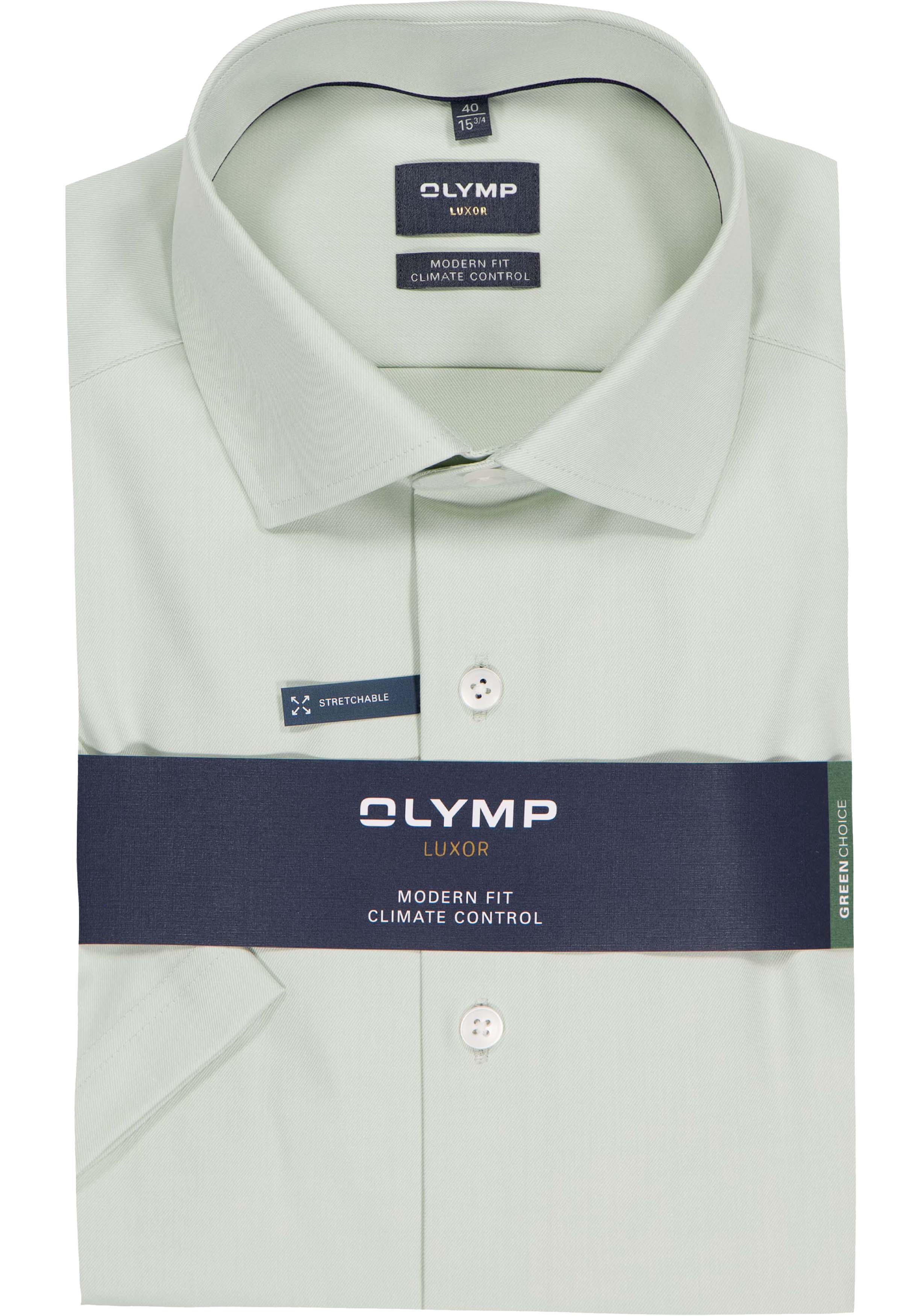 OLYMP 24/7 Luxor modern fit overhemd, korte mouw, twill, limoen geel