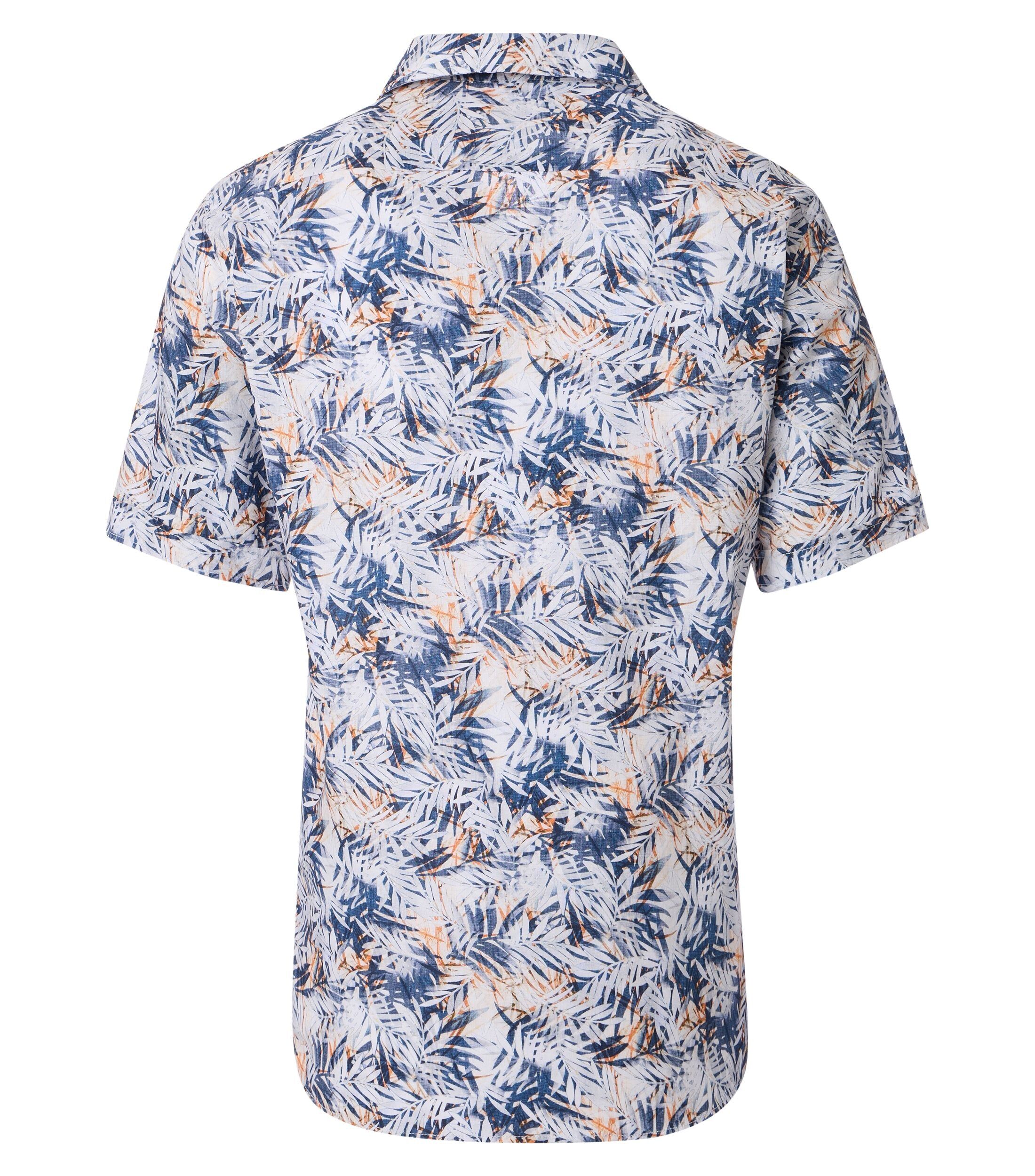 CASA MODA Sport casual fit overhemd, korte mouw, chambray, blauw, wit en lichtblauw dessin