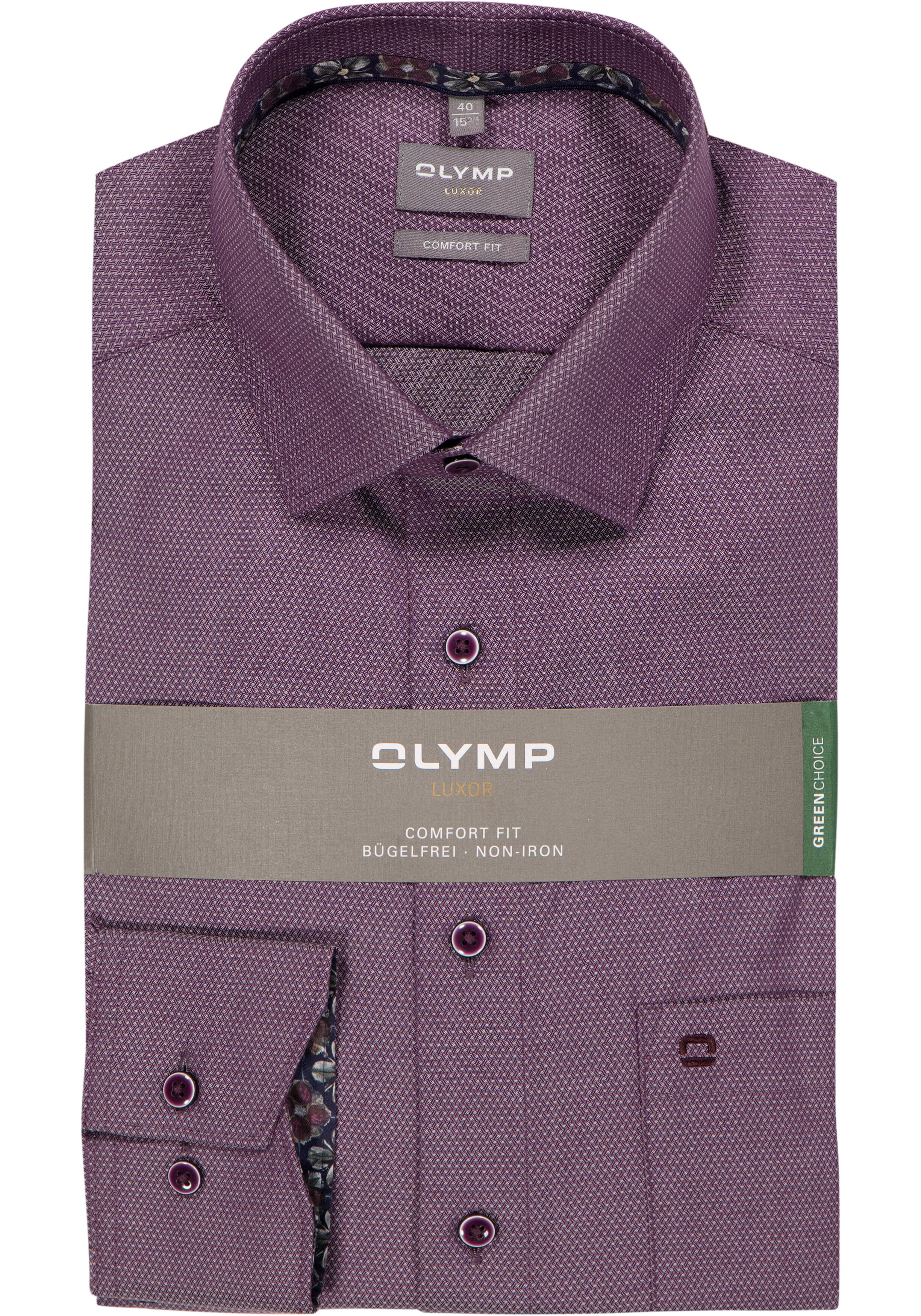 OLYMP Luxor comfort fit overhemd, structuur, donker mauve paars