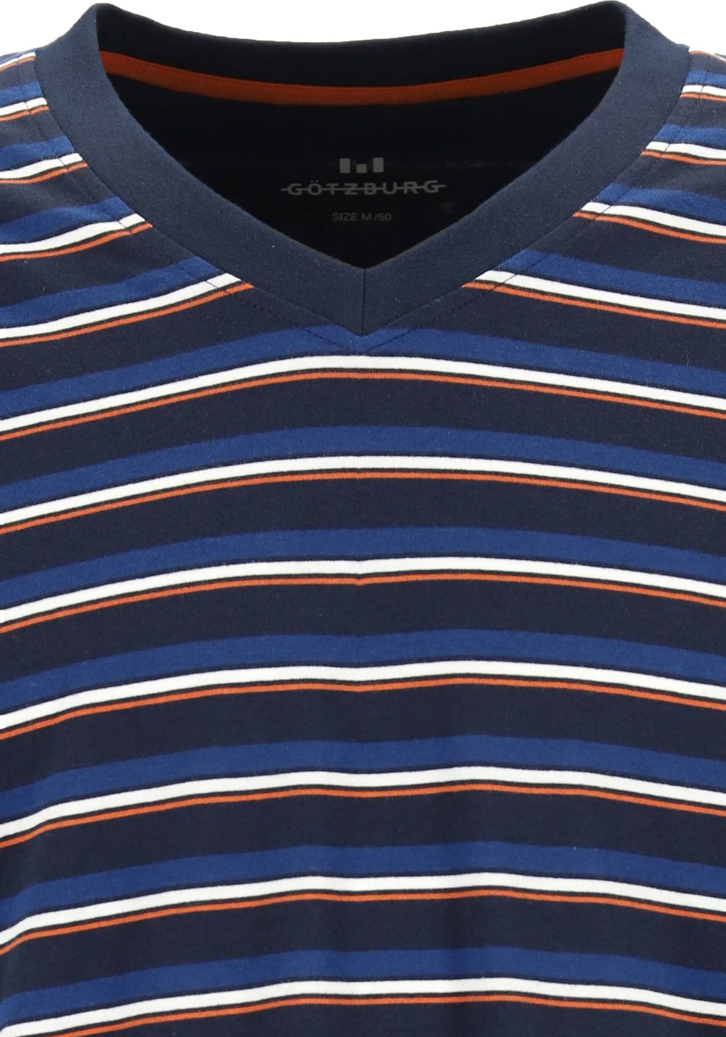 Gotzburg heren pyjama V-hals, donkerblauw gestreept