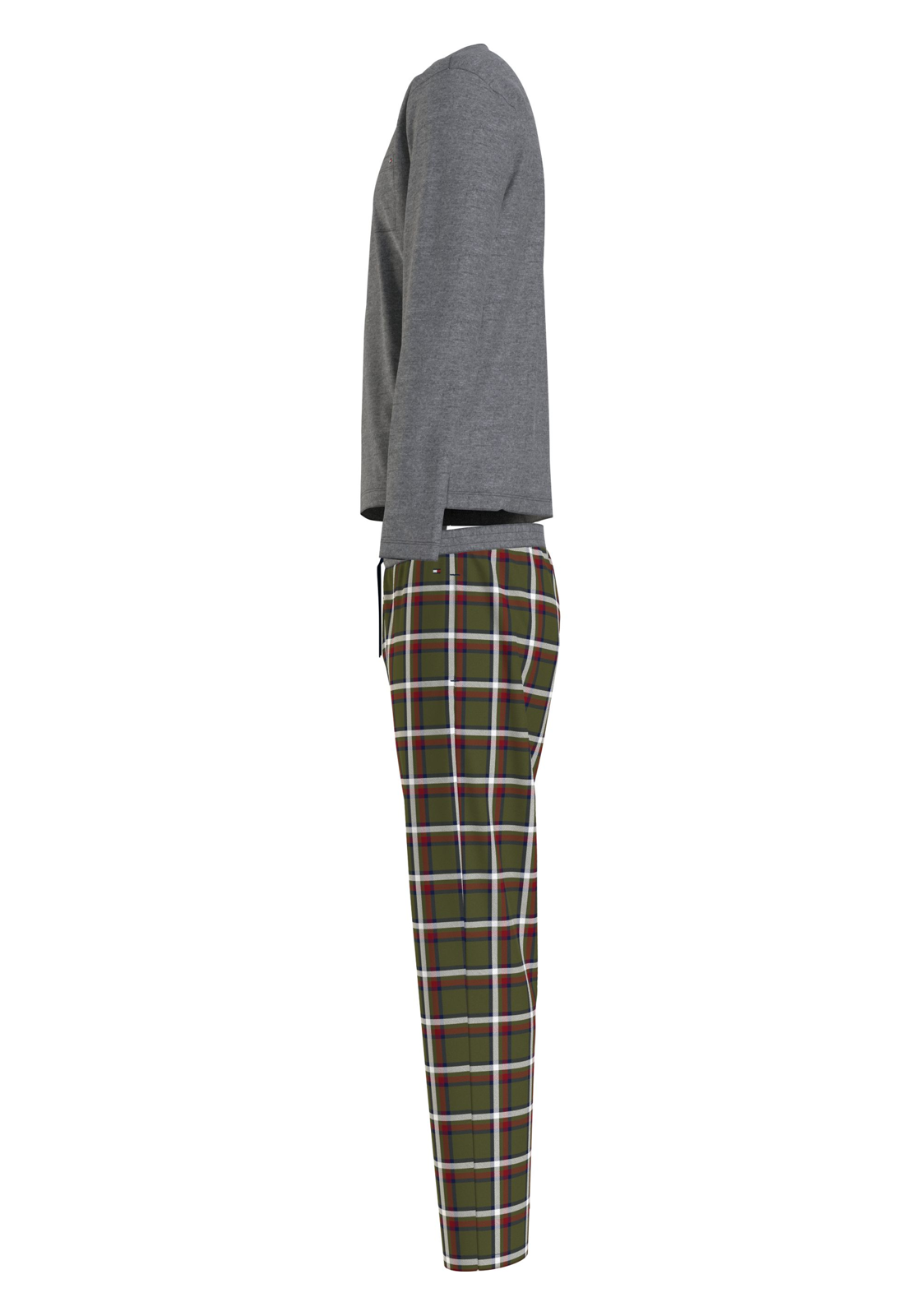 image_5_UM0UM029950T4_D2_C3307wid Tommy Hilfiger heren pyjama O-hals, grijs met olijfgroen geruite broek