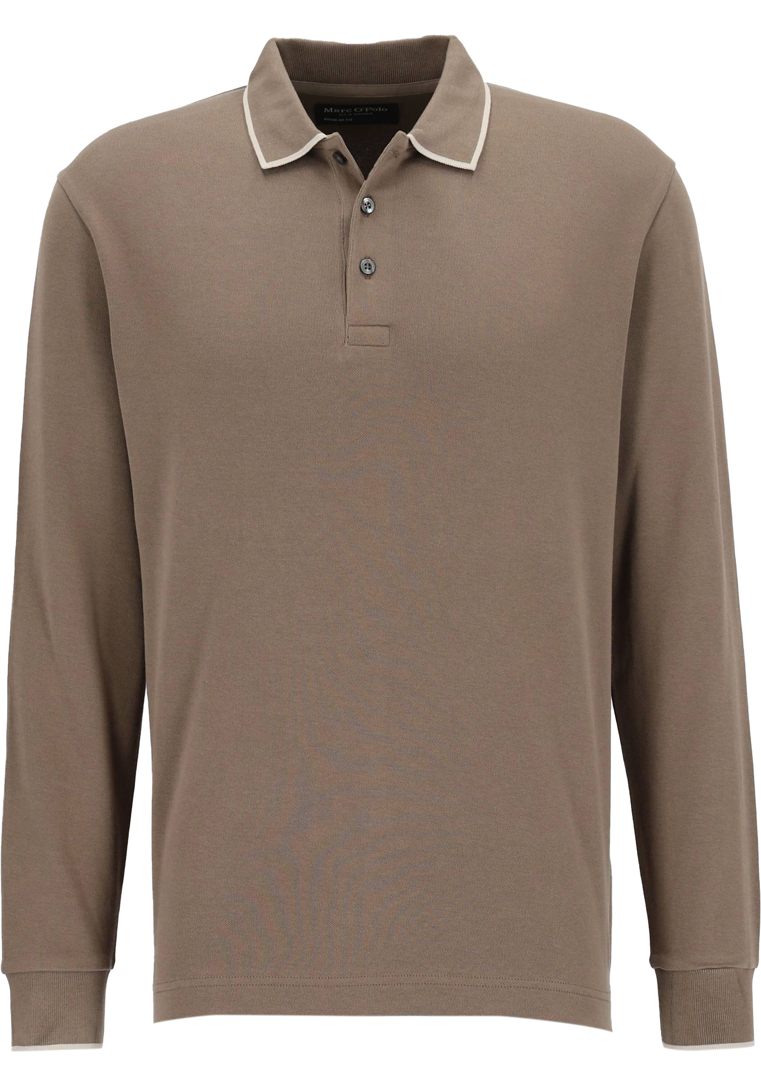 Marc O'Polo regular fit polo, heren poloshirt lange mouw, kaki