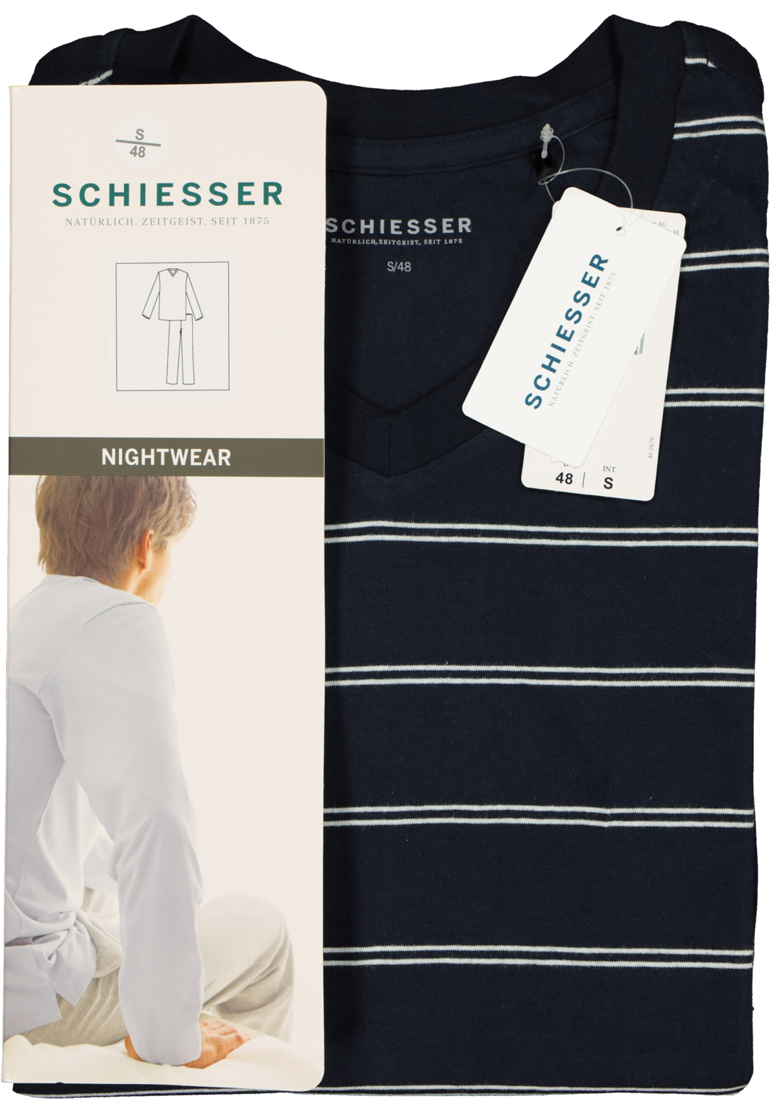 6-4007064786488_schiesser-pyjama_HR SCHIESSER heren pyjama, V-hals, blauw met wit gestreept
