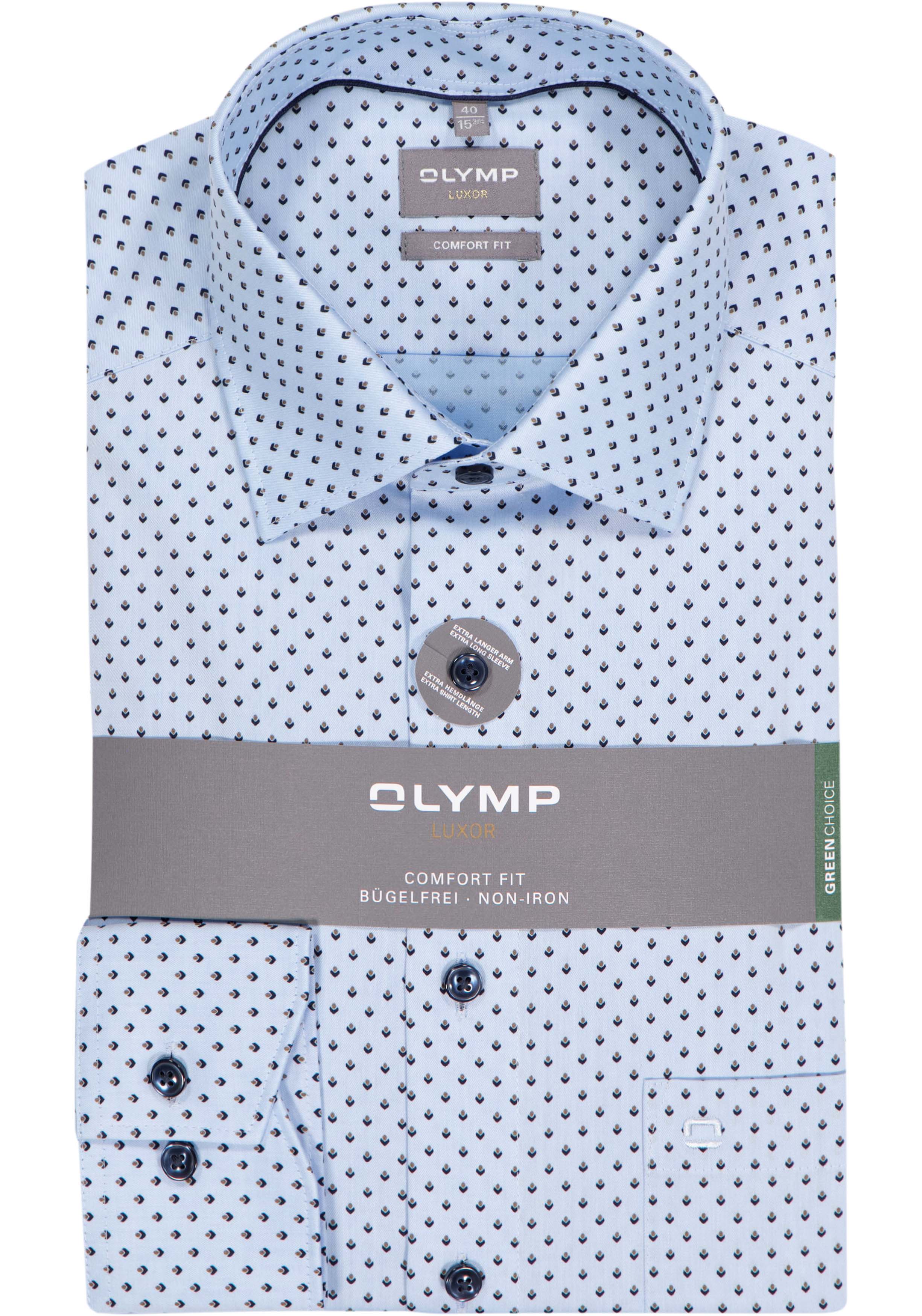 OLYMP Luxor comfort fit overhemd, mouwlengte 7, dobby, licht- met donkerblauw dessin