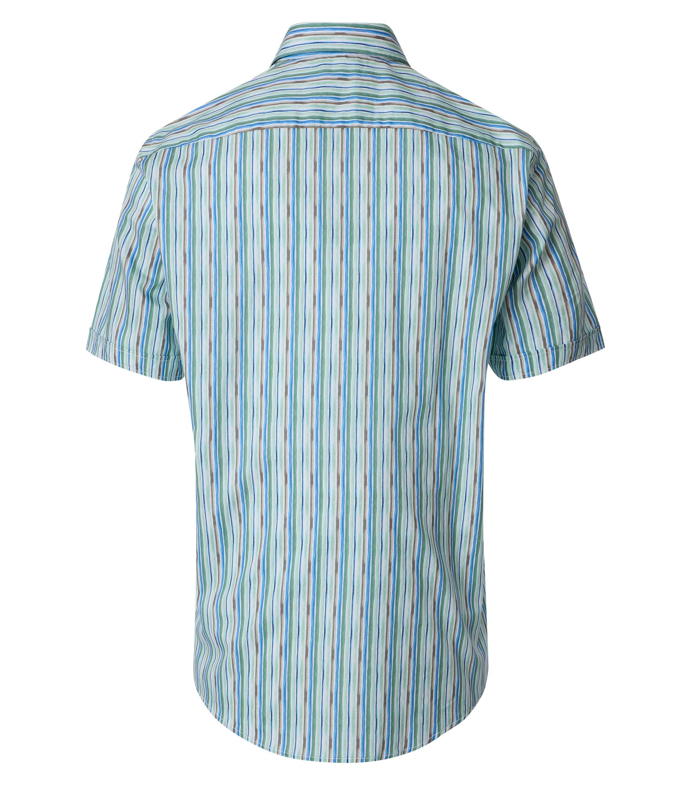 CASA MODA Sport casual fit overhemd, korte mouw, popeline, groen met blauw, wit en beige dessin