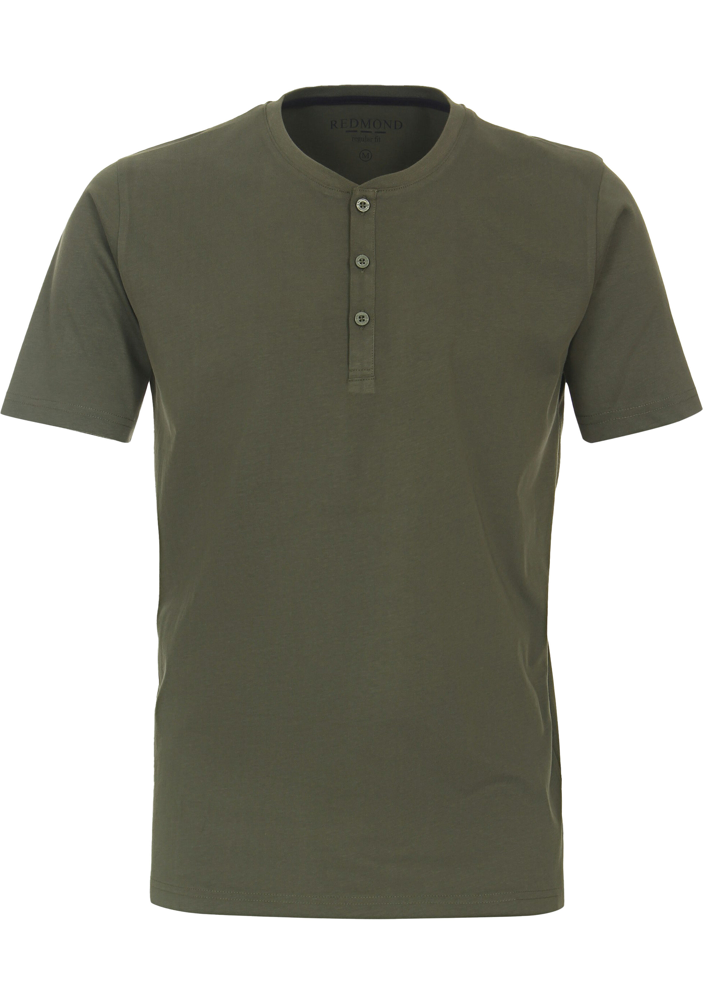 Redmond regular fit T-shirt, korte mouw O-hals met knoopsluiting, groen