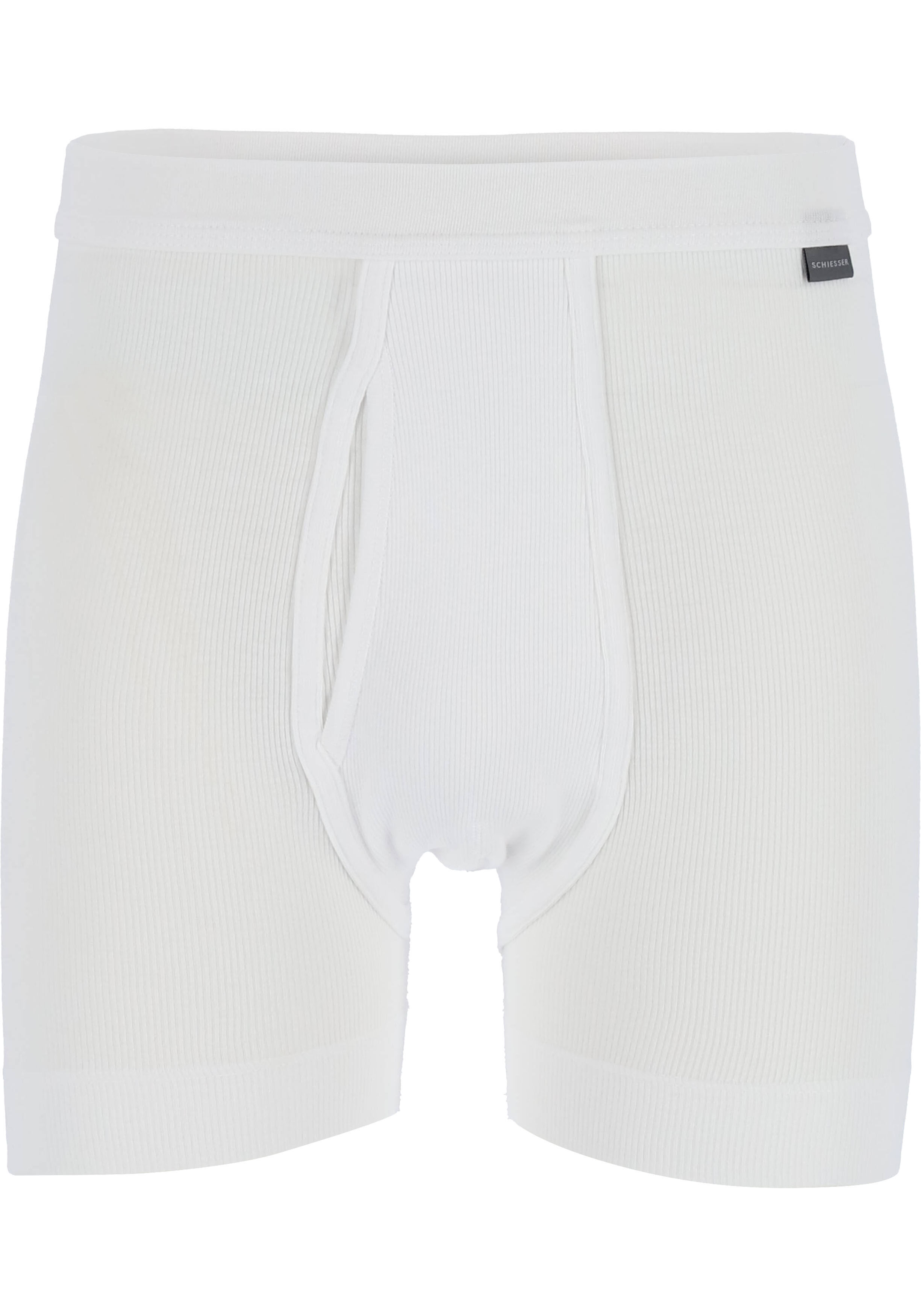 SCHIESSER Cotton Essentials lange short (1-pack), Doppelripp met gulp, wit