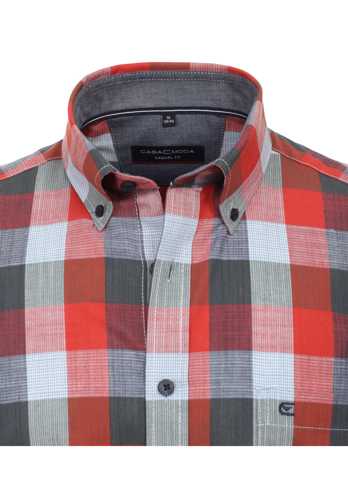 CASA MODA Sport casual fit overhemd, korte mouw, chambray, rood geruit - 944267200-400 CASA MODA Sport casual fit overhemd, korte mouw, chambray, rood geruit - 944267200-400
