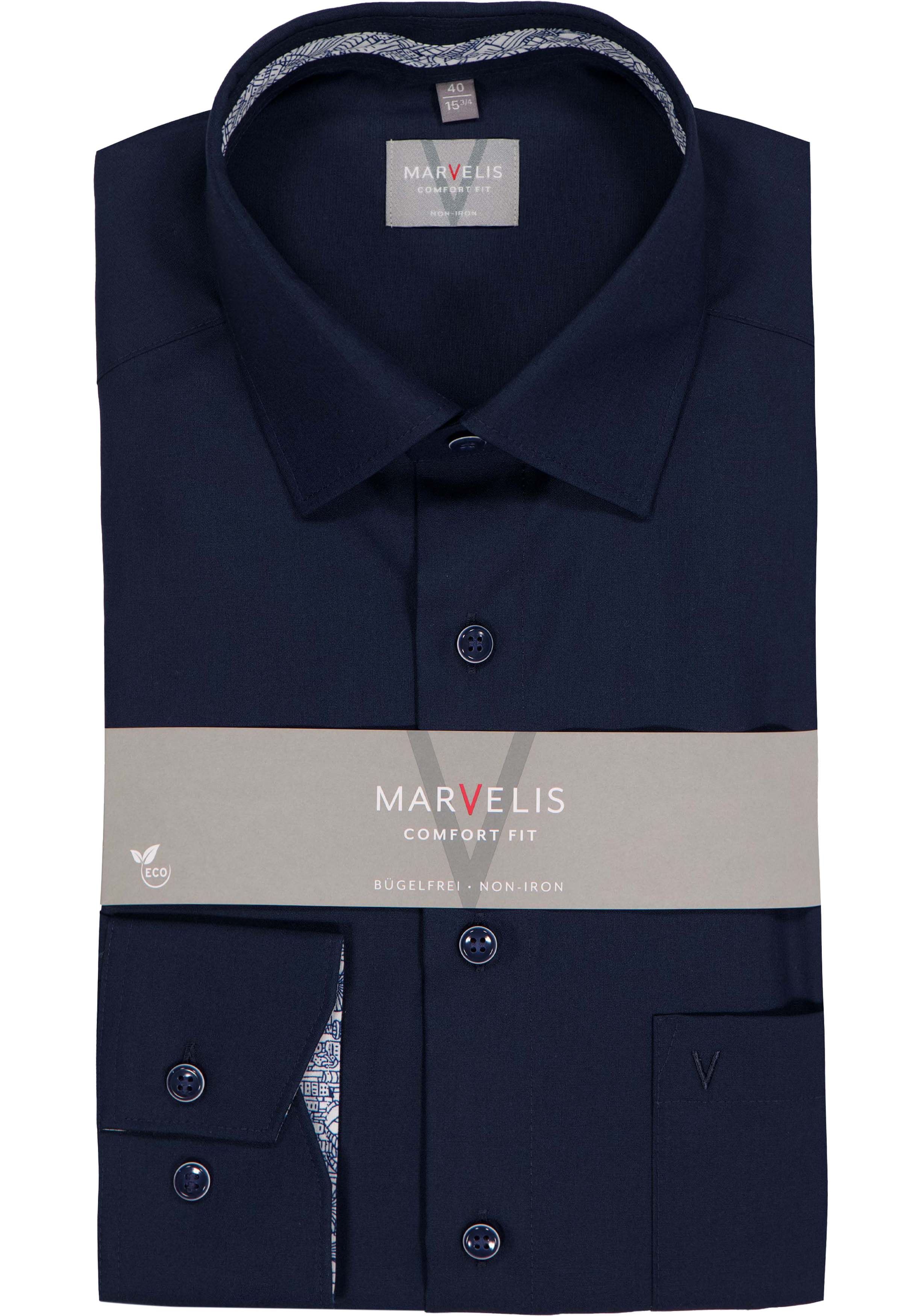 MARVELIS comfort fit overhemd, popeline, donkerblauw