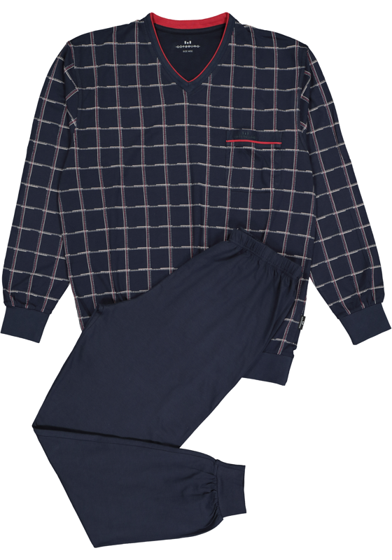 Gotzburg heren pyjama, blauw met rood en wit geruit Gotzburg heren pyjama, blauw met rood en wit geruit