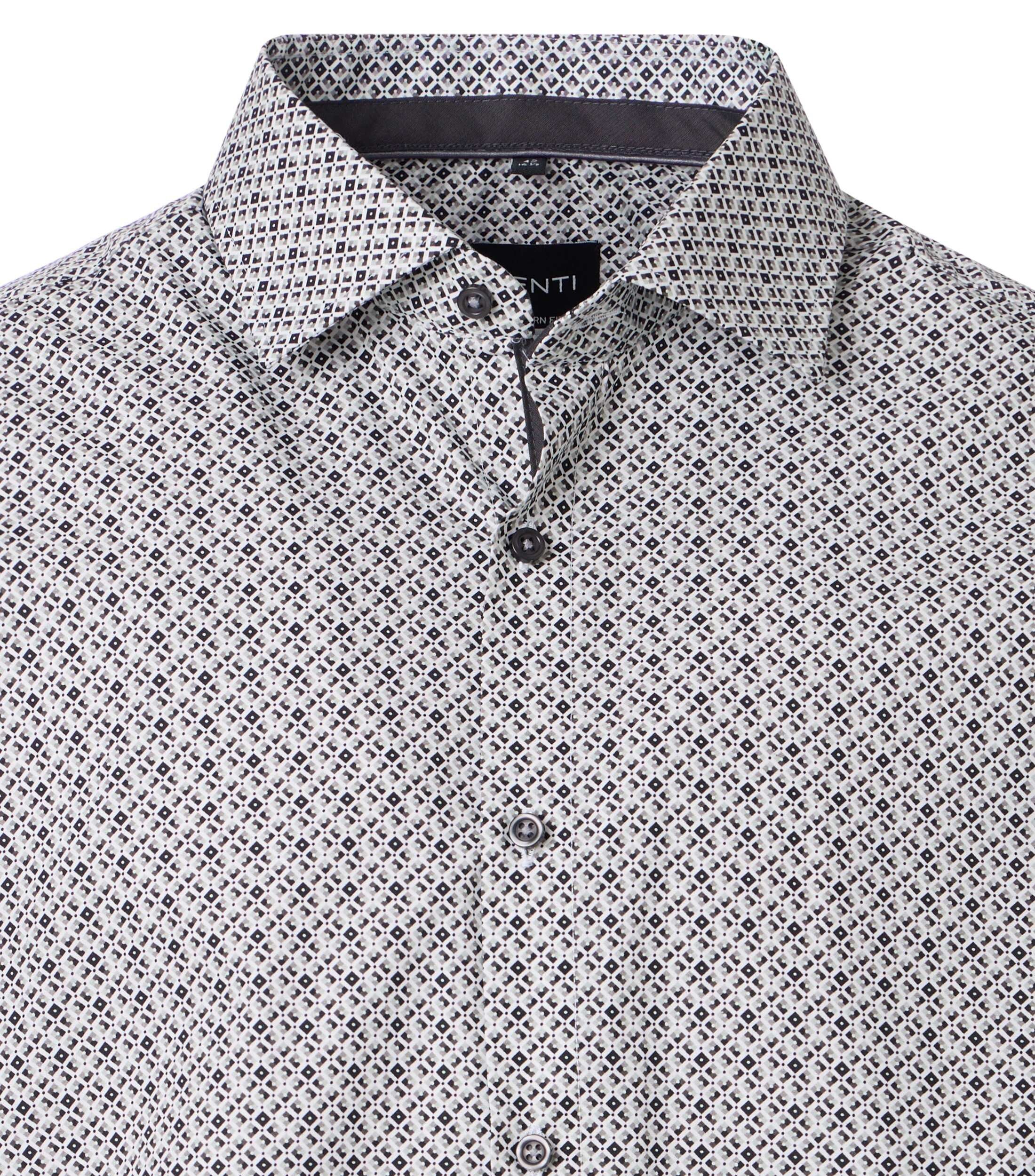 VENTI modern fit overhemd, korte mouw, popeline, wit met grijs en zwart dessin