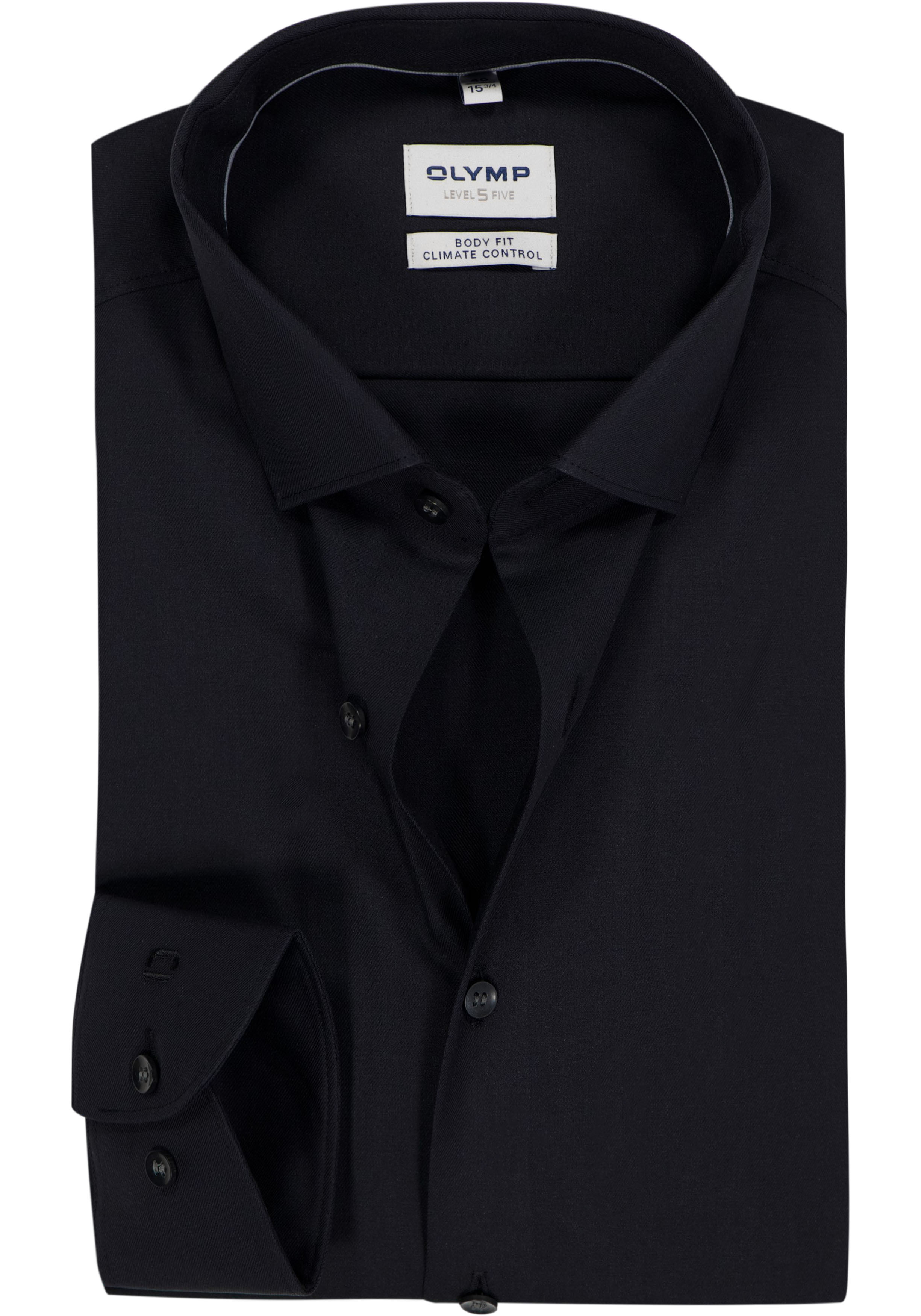 OLYMP 24/7 Level 5 body fit overhemd, twill, zwart