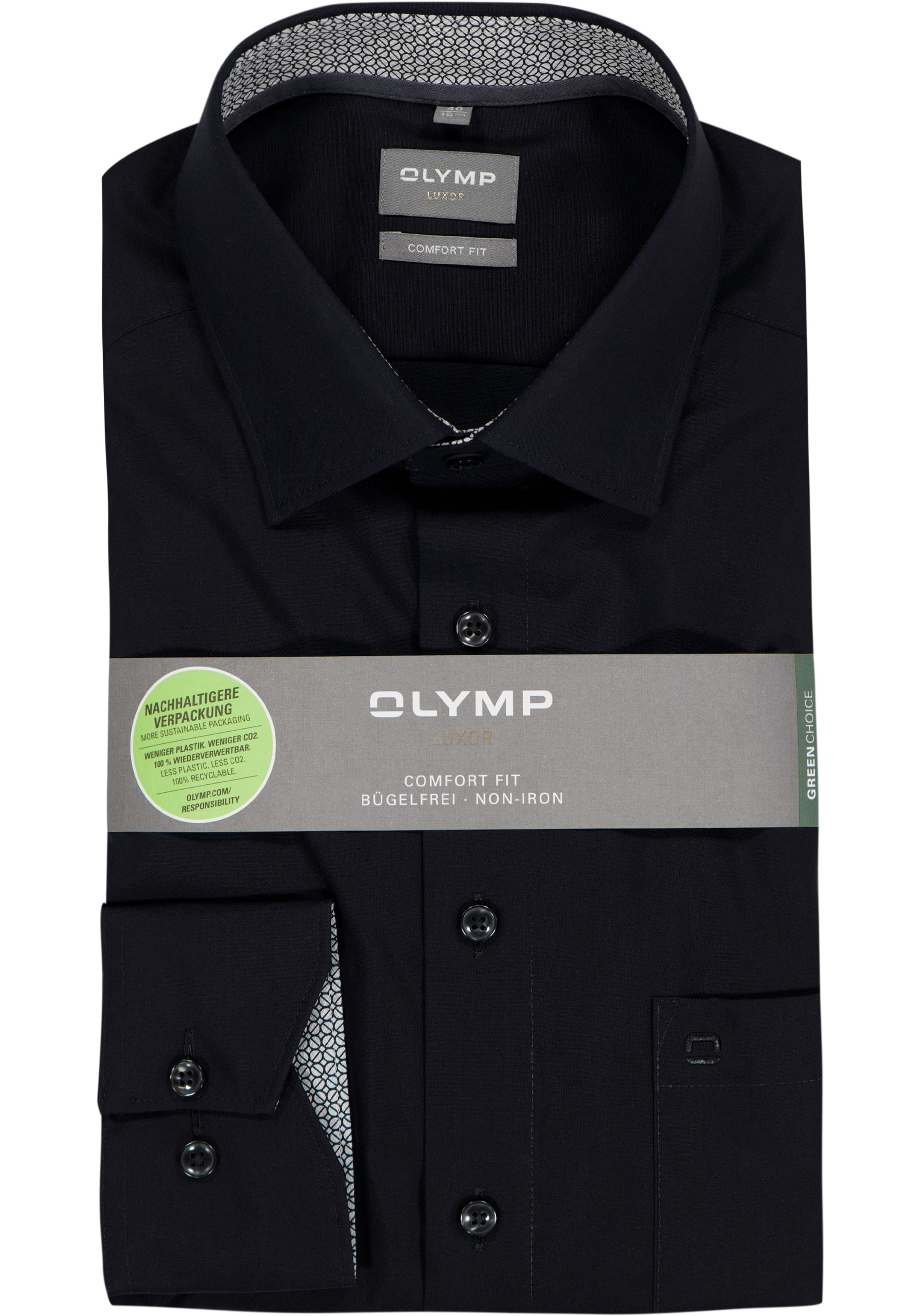 OLYMP Luxor comfort fit overhemd, popeline, zwart