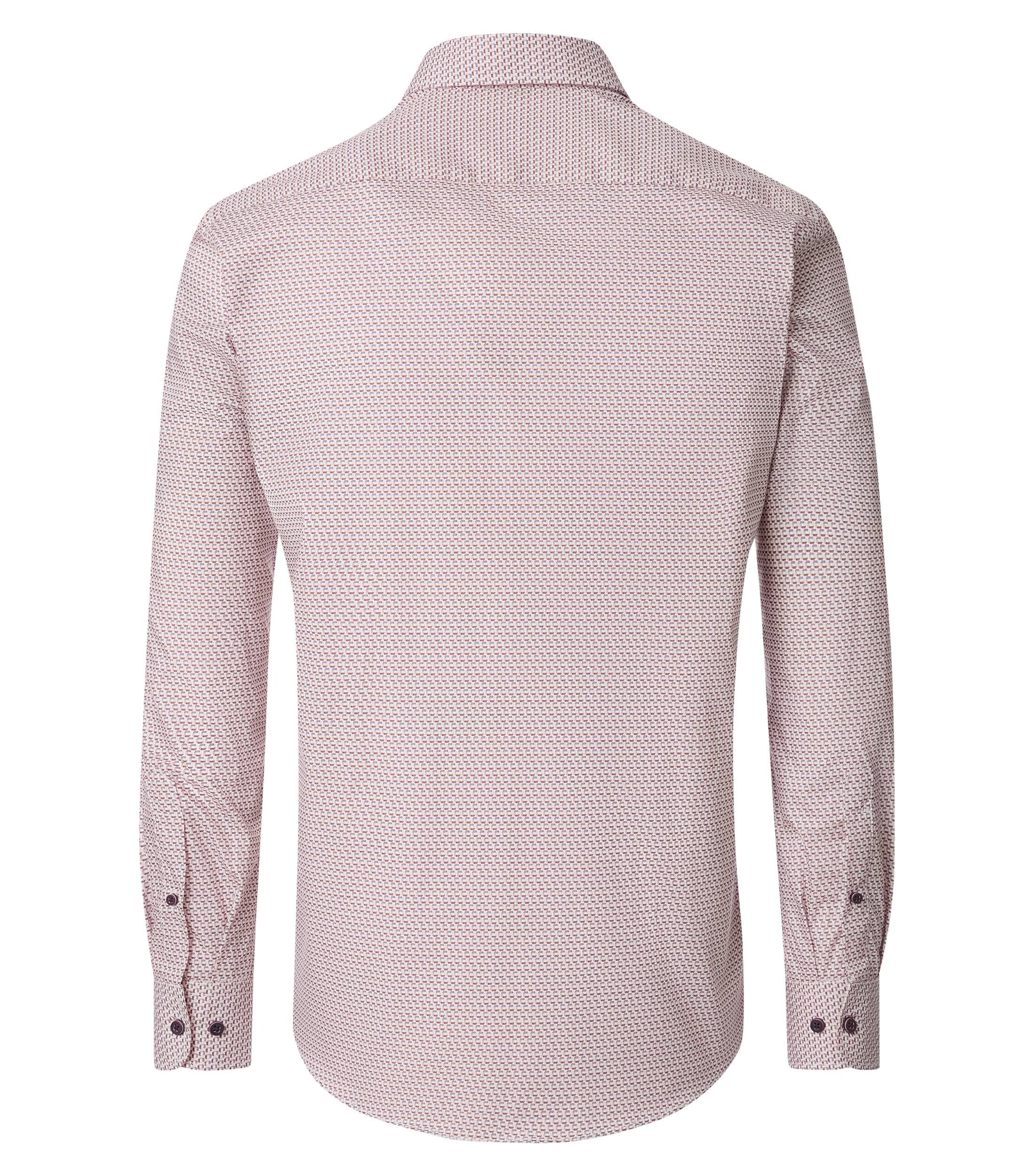 CASA MODA Sport comfort fit overhemd, popeline, wit met beige en rood dessin