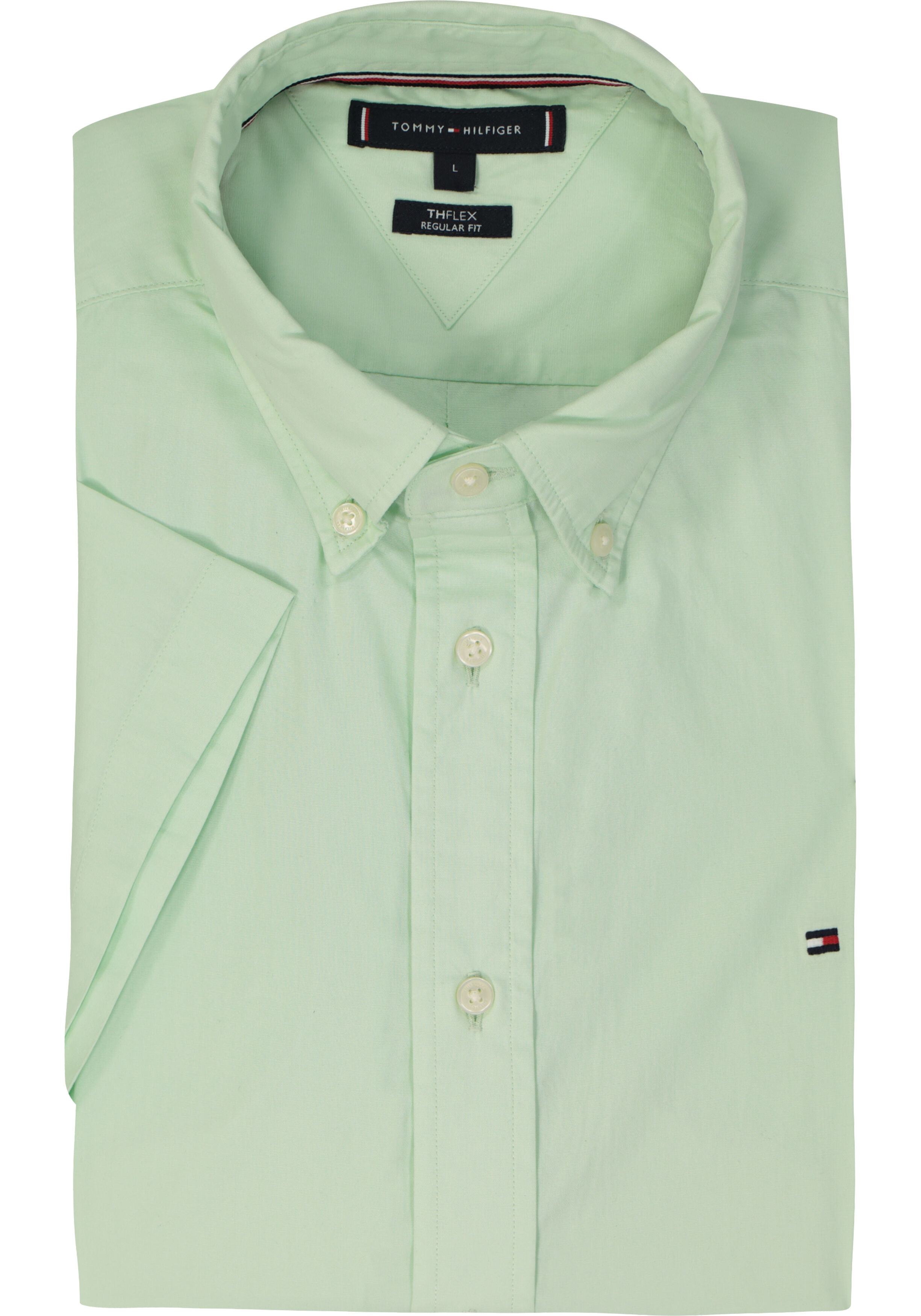 Tommy Hilfiger Flex Poplin Regular Fit Shirt, korte mouw, popeline, lichtgroen