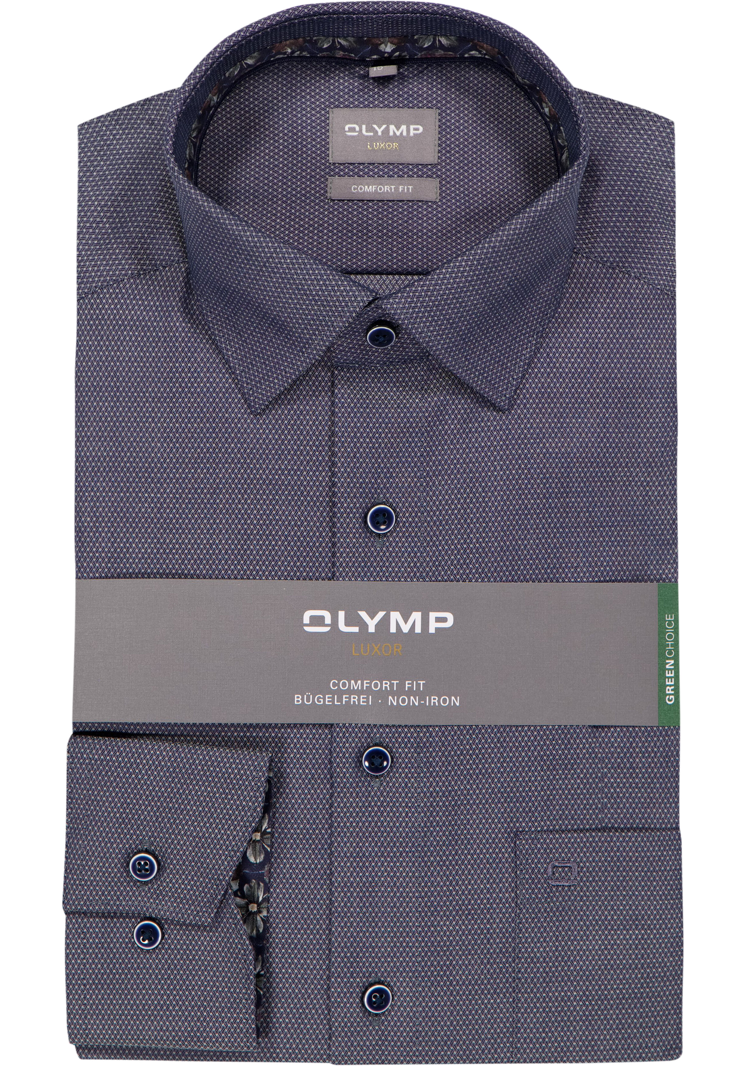 OLYMP Luxor comfort fit overhemd, structuur, marine blauw