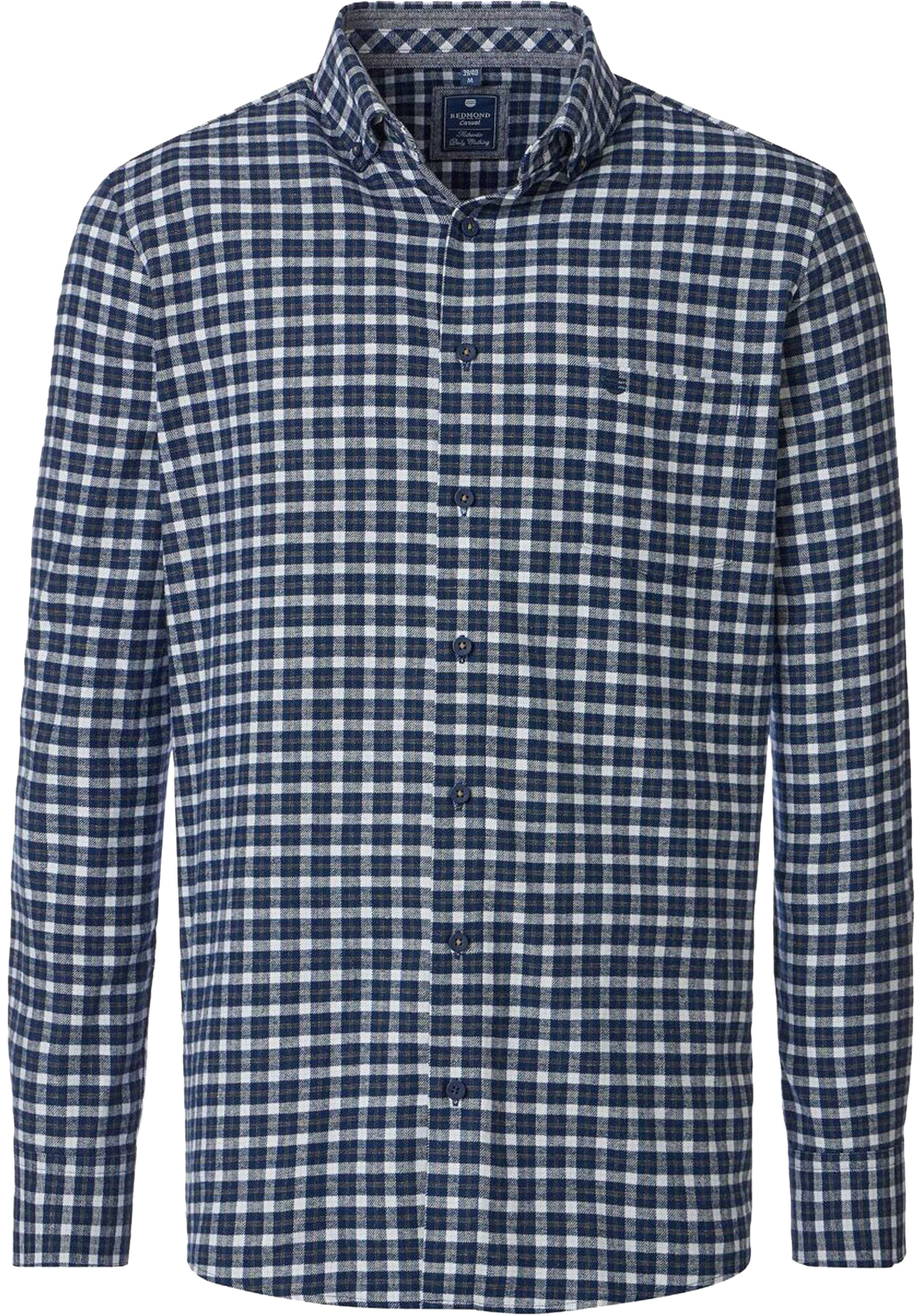 Redmond comfort fit overhemd, flanel, blauw met wit en beige geruit