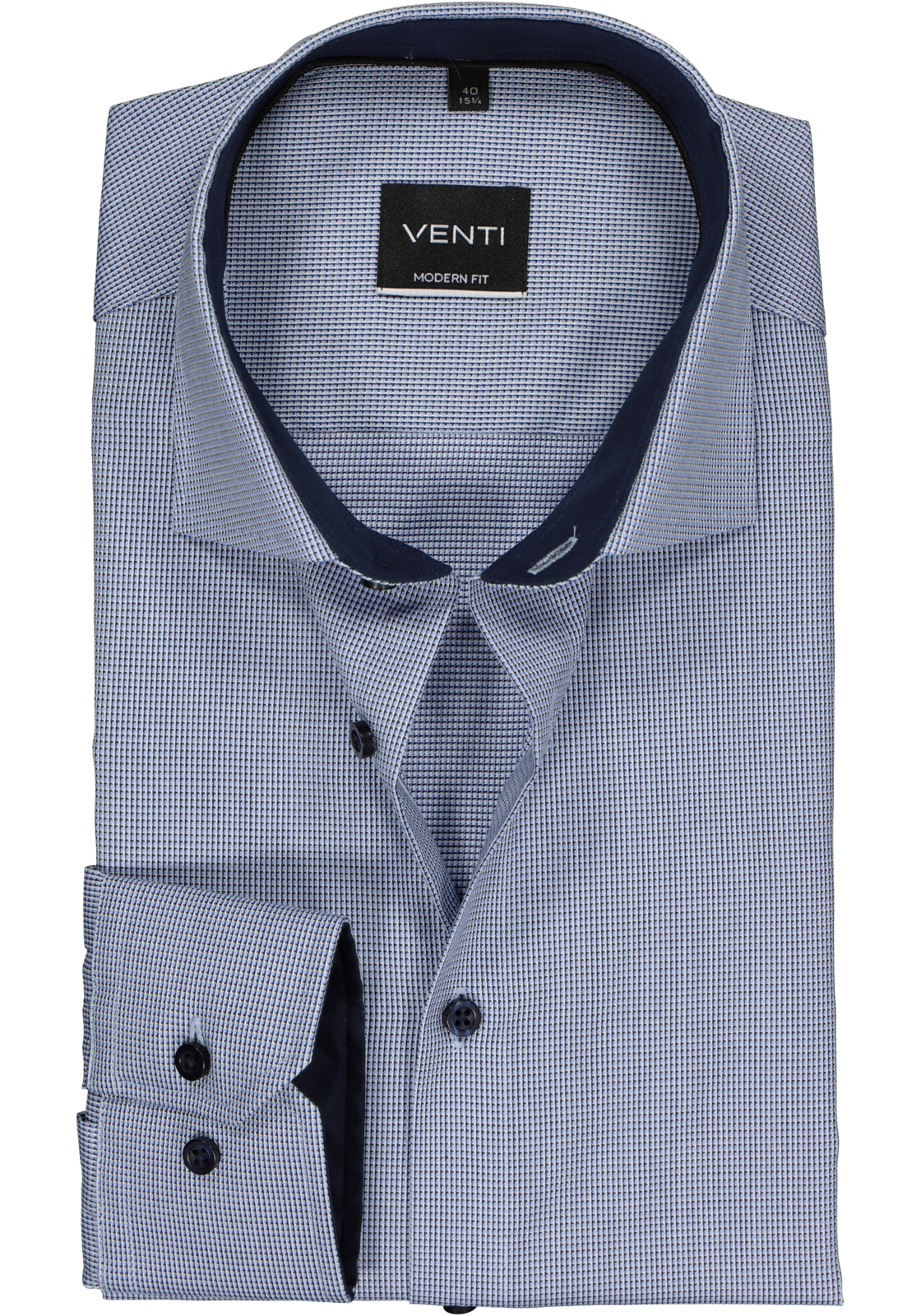 1-4060031551618_venti-overhemd_HR VENTI modern fit overhemd, blauw dessin structuur (contrast)