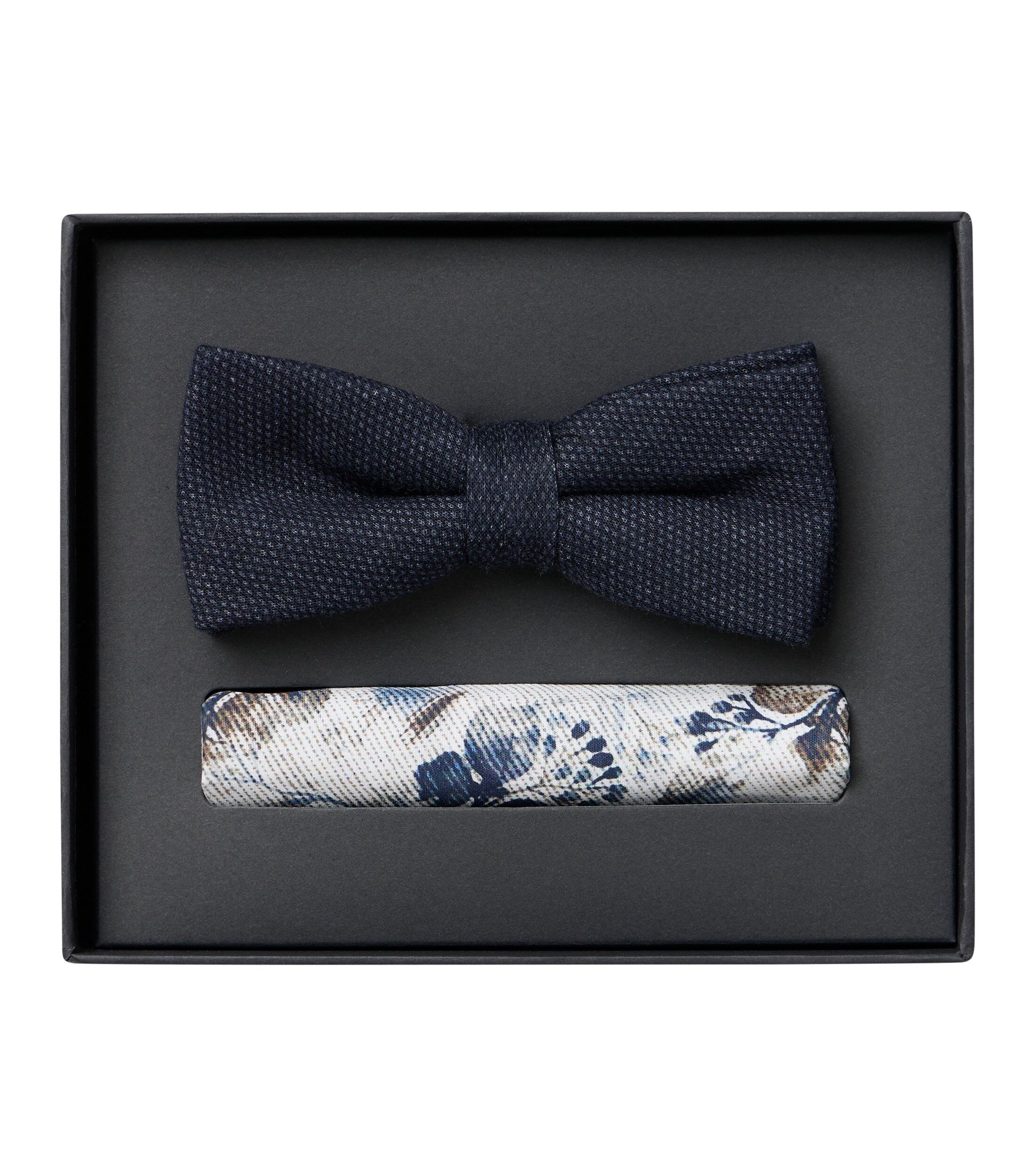 VENTI set met vlinderdas en pochet, donkerblauw, wit, bruin dessin