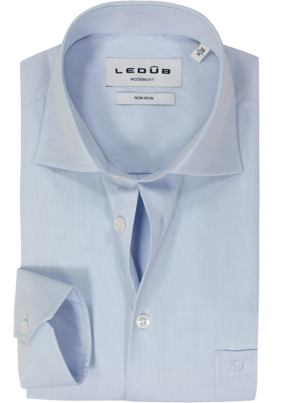 Ledub modern fit overhemd, mouwlengte 7, lichtblauw twill  Ledub modern fit overhemd, mouwlengte 7, lichtblauw twill