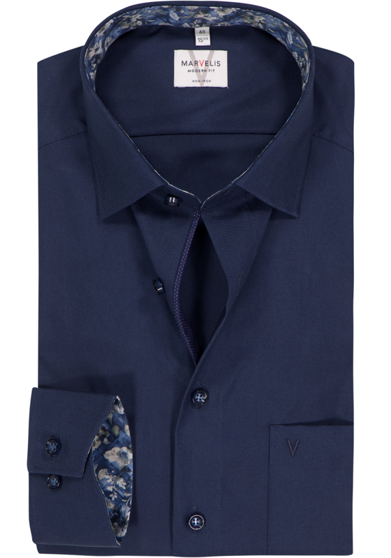 MARVELIS modern fit overhemd, mouwlengte 7, popeline, donkerblauw MARVELIS modern fit overhemd, mouwlengte 7, popeline, donkerblauw