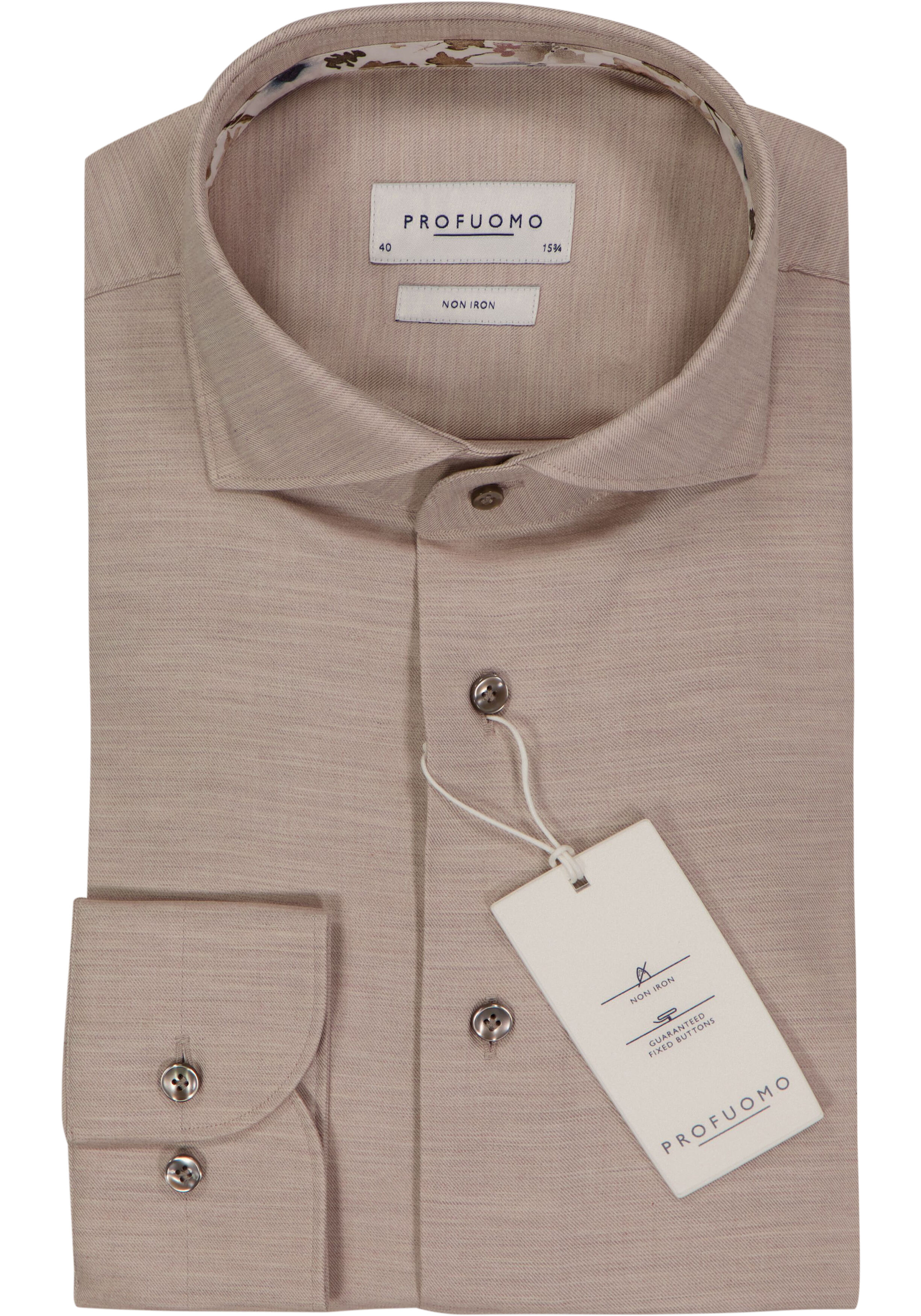 Profuomo slim fit heren overhemd, twill, beige melange