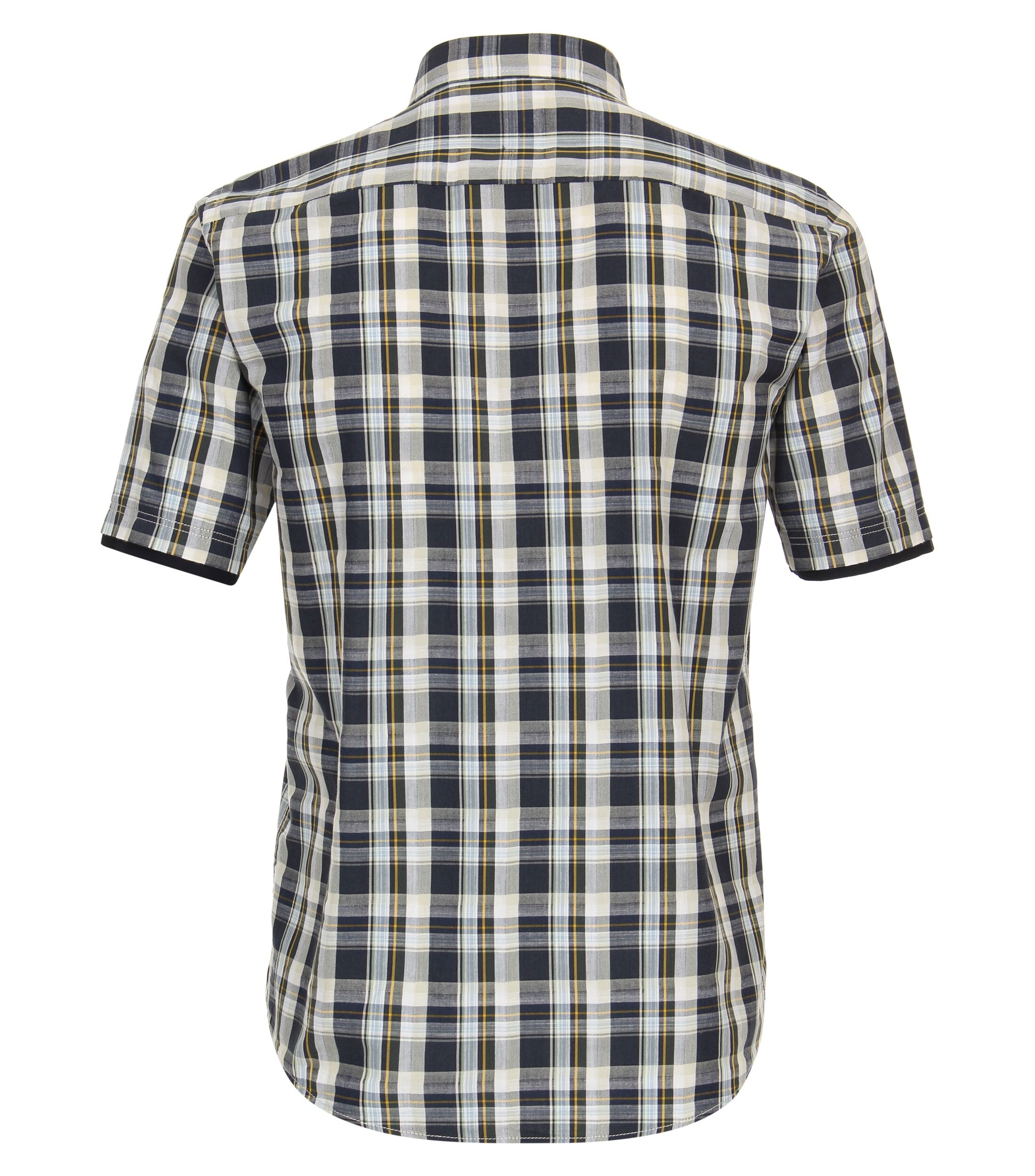 CASA MODA Sport casual fit overhemd, korte mouw, chambray, groen, donkerblauw, beige en wit geruit