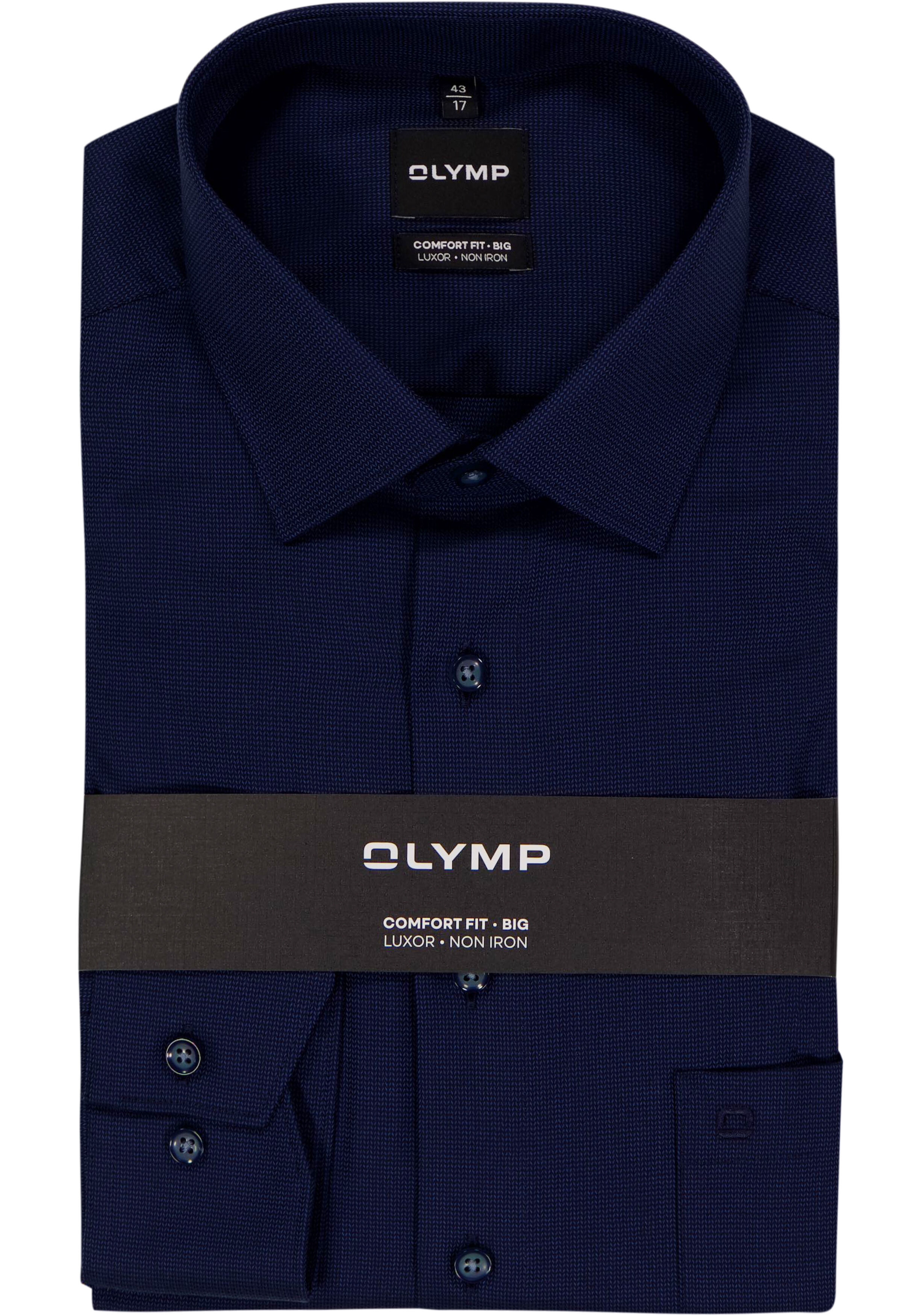OLYMP Luxor comfort fit Big overhemd, structuur, marine blauw