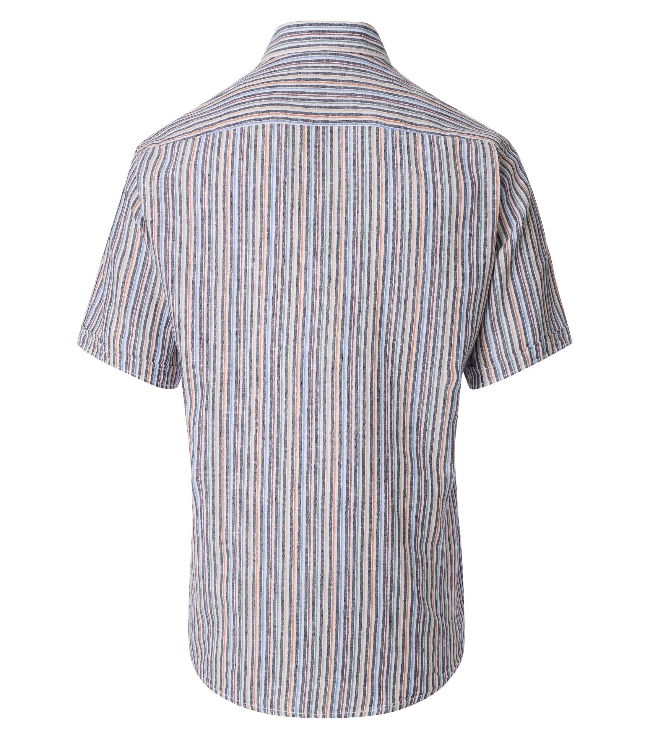 CASA MODA Sport casual fit overhemd, korte mouw, structuur, wit, blauw, grijs, oranje gestreept