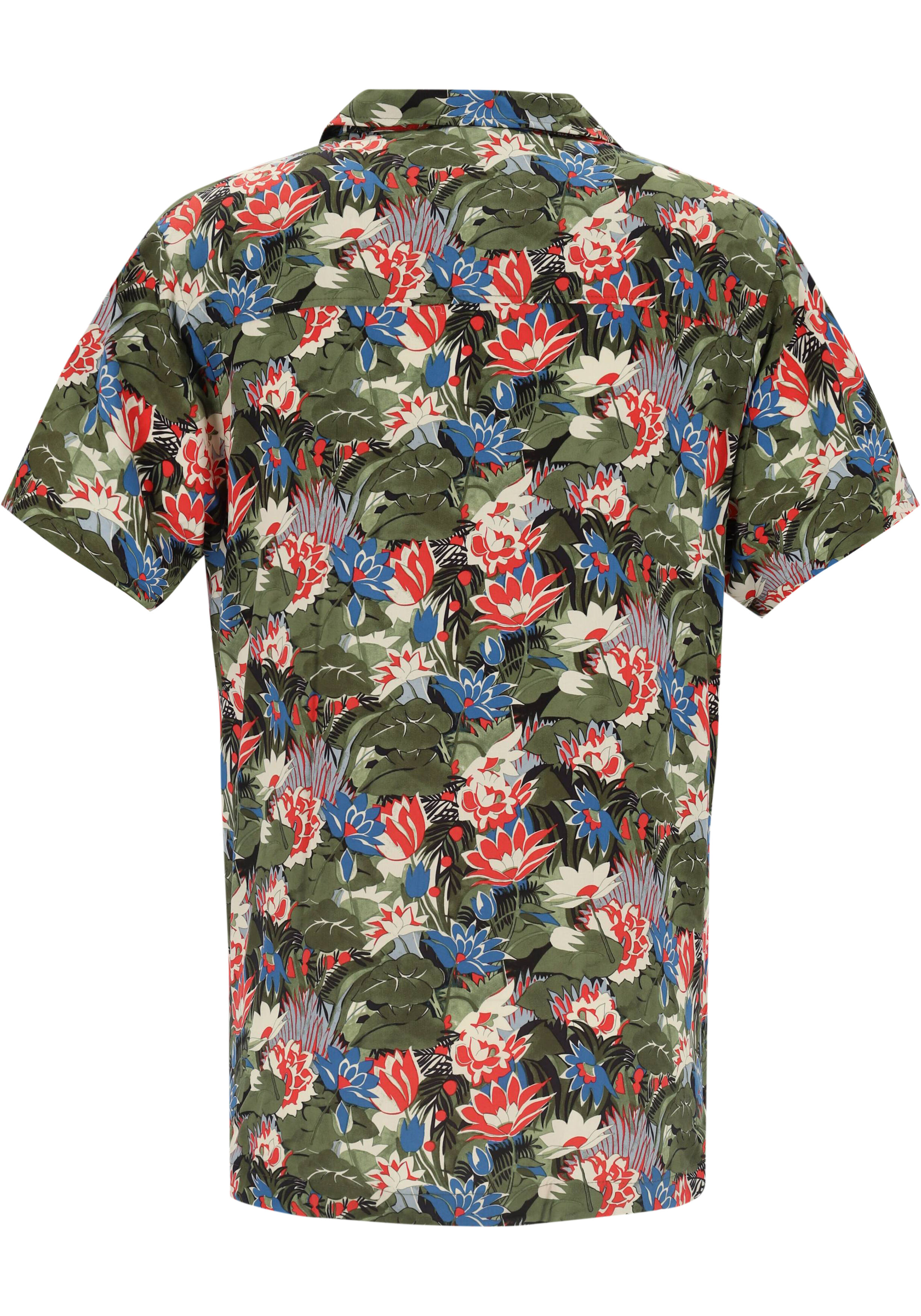 BOSS Beach shirt regular fit overhemd, korte mouw, popeline, groen dessin