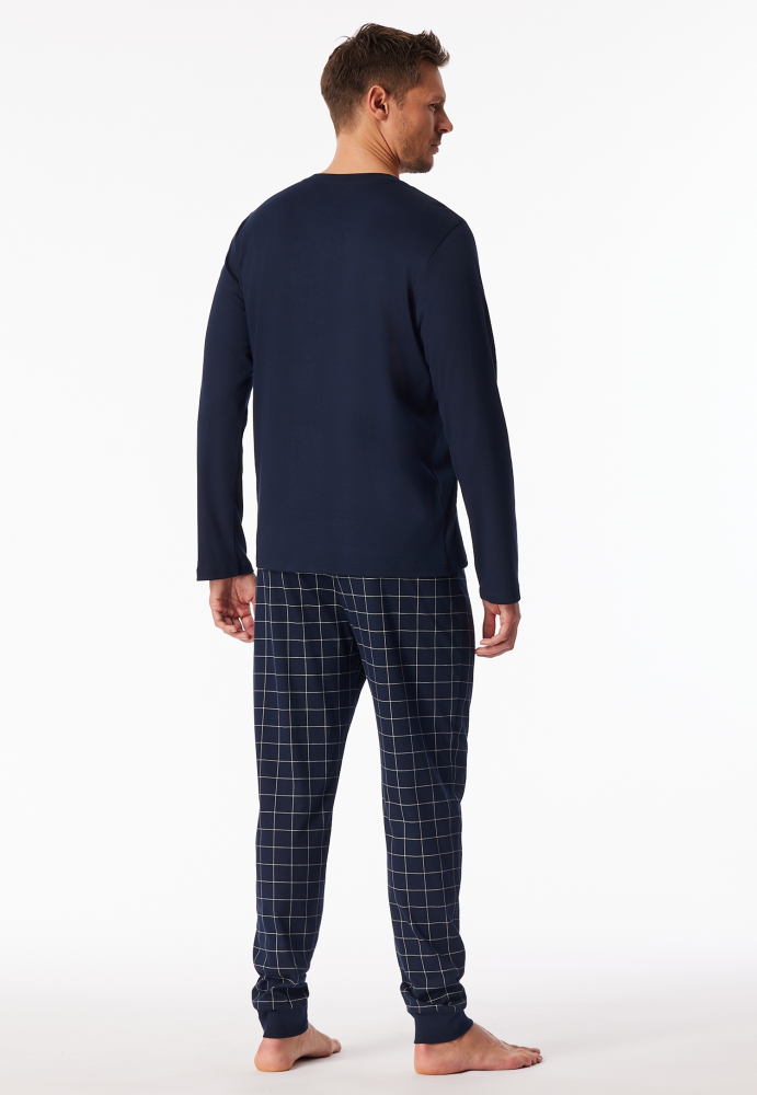 SCHIESSER Fine Interlock Pyjama lang, heren pyjama set, nachtblauw geruit