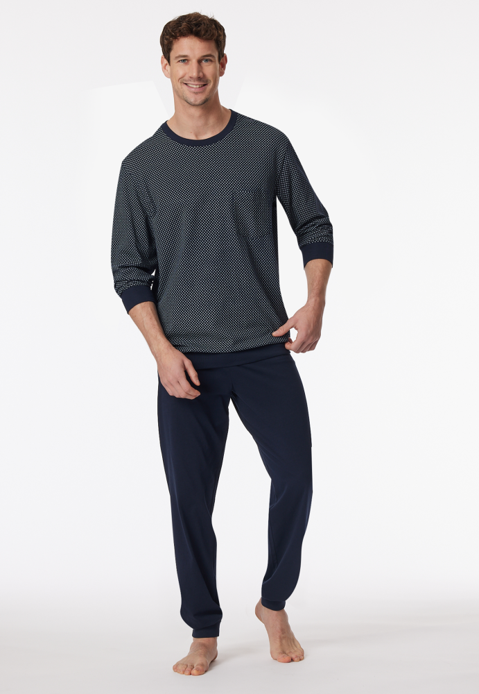 SCHIESSER Cotton Essentials Pyjama lang, heren pyjama set, nachtblauw gestreept