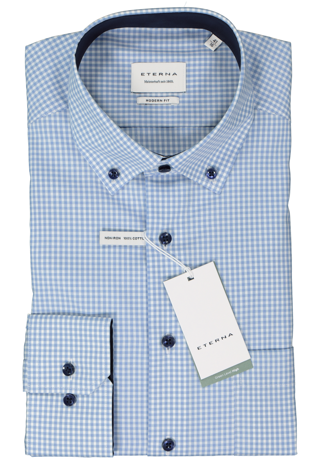 2-4067159149543_eterna-overhemd_HR ETERNA modern fit overhemd, popeline, lichtblauw met wit geruit (contrast)