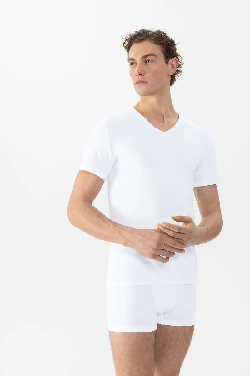 Mey heren T-shirt Comfort Cotton, T-shirt korte mouw met V-hals, wit