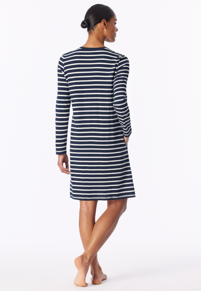 SCHIESSER dames Cotton Essentials Nachthemd lang, dames nachthemd, nachtblauw gestreept