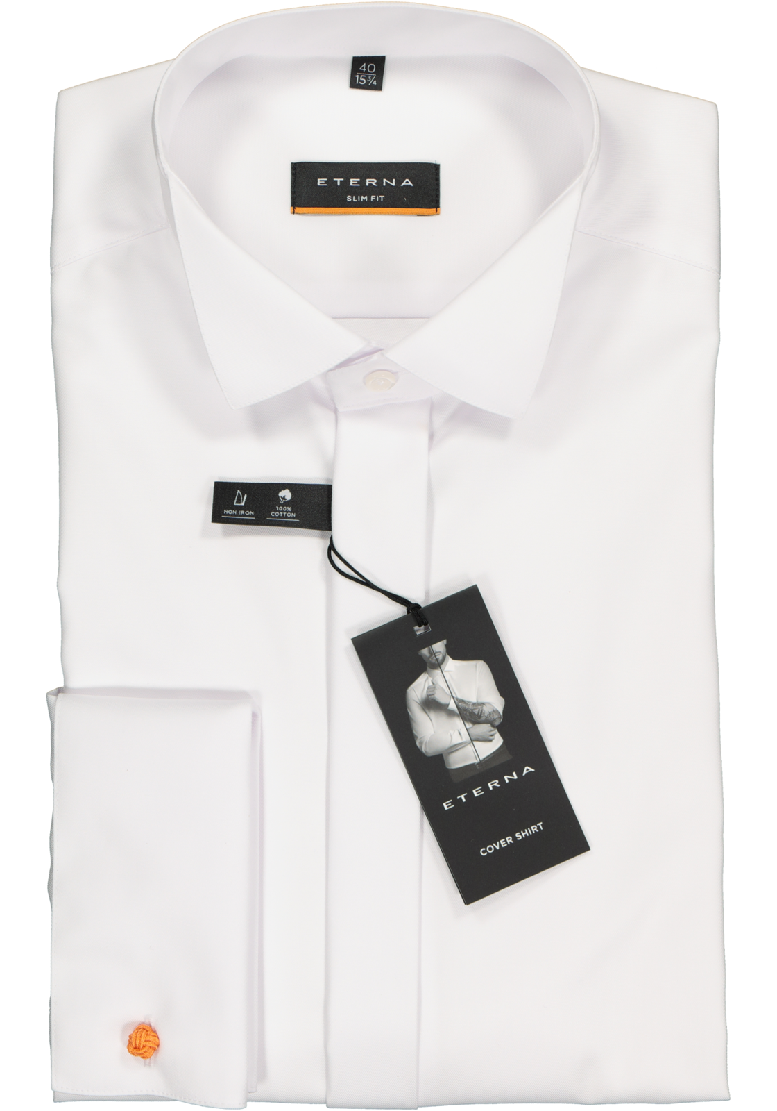 2-4062403198025_eterna-overhemd_HR ETERNA slim fit overhemd, dubbele manchet, niet doorschijnend twill heren overhemd, wit