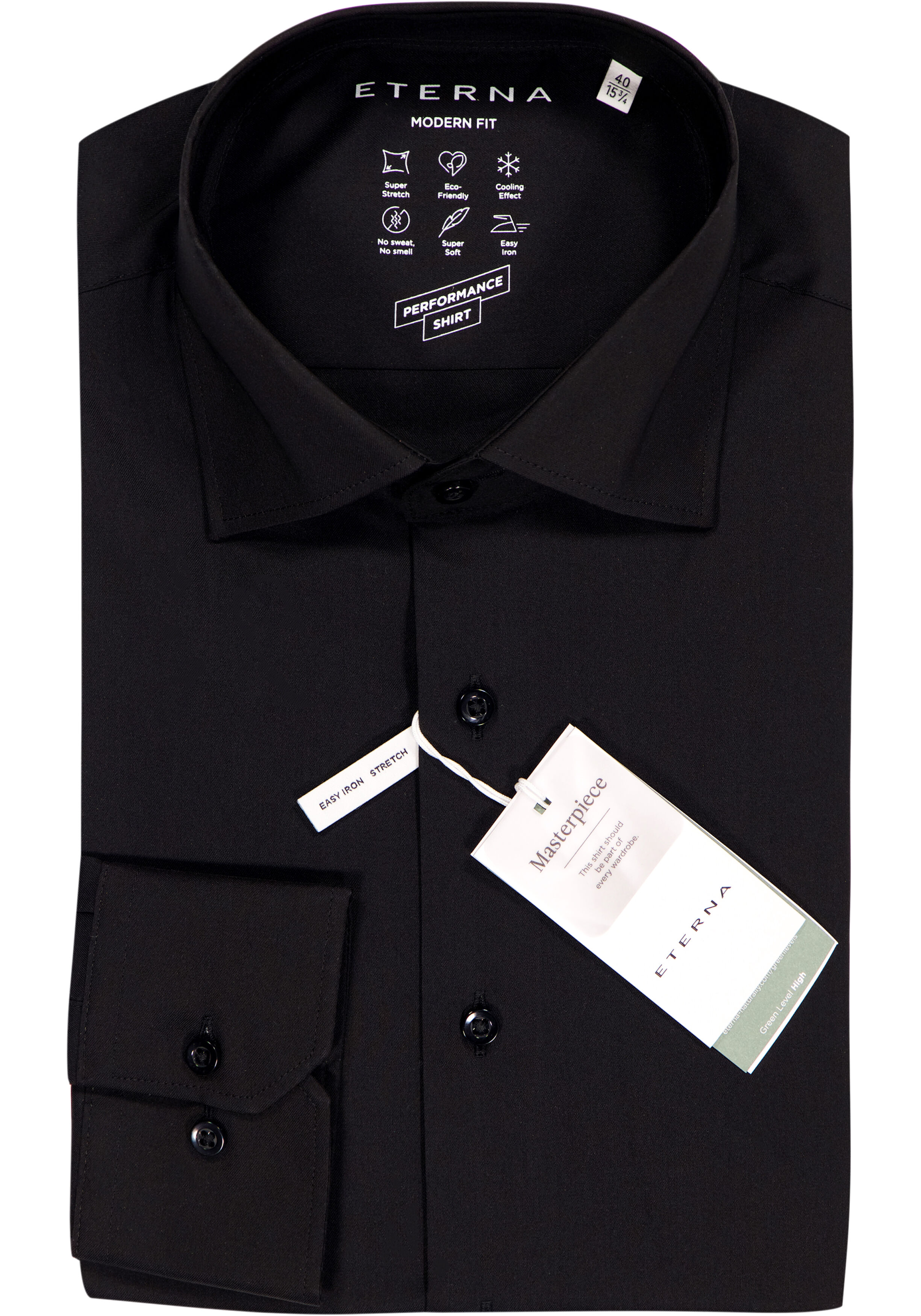 ETERNA modern fit overhemd, superstretch lyocell heren overhemd, zwart
