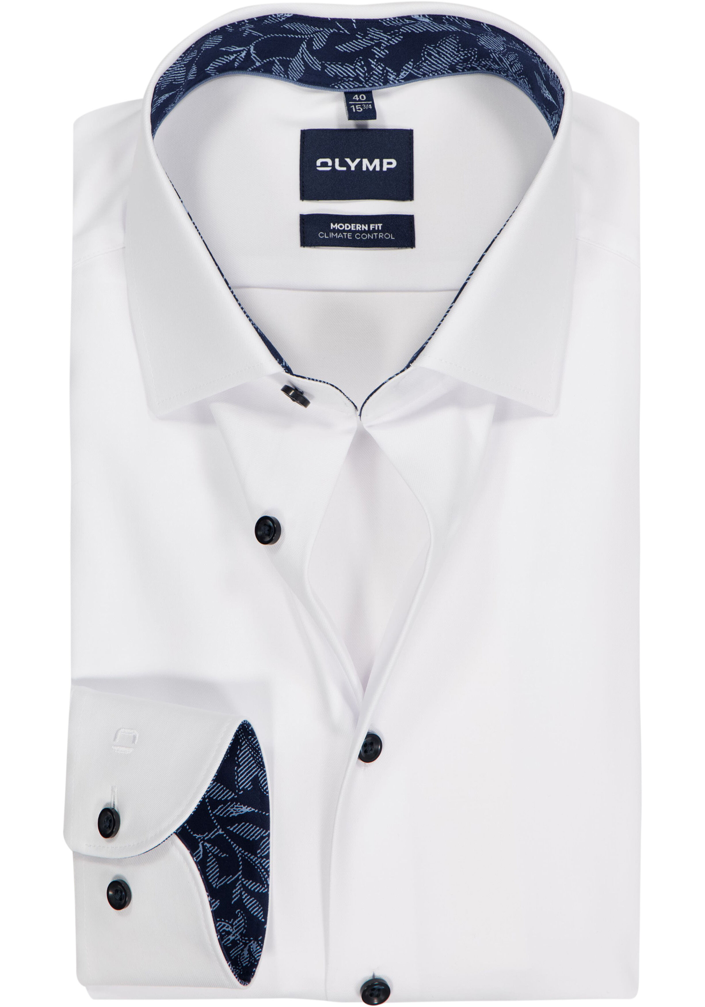 OLYMP 24/7 Luxor modern fit overhemd, mouwlengte 7, twill, wit