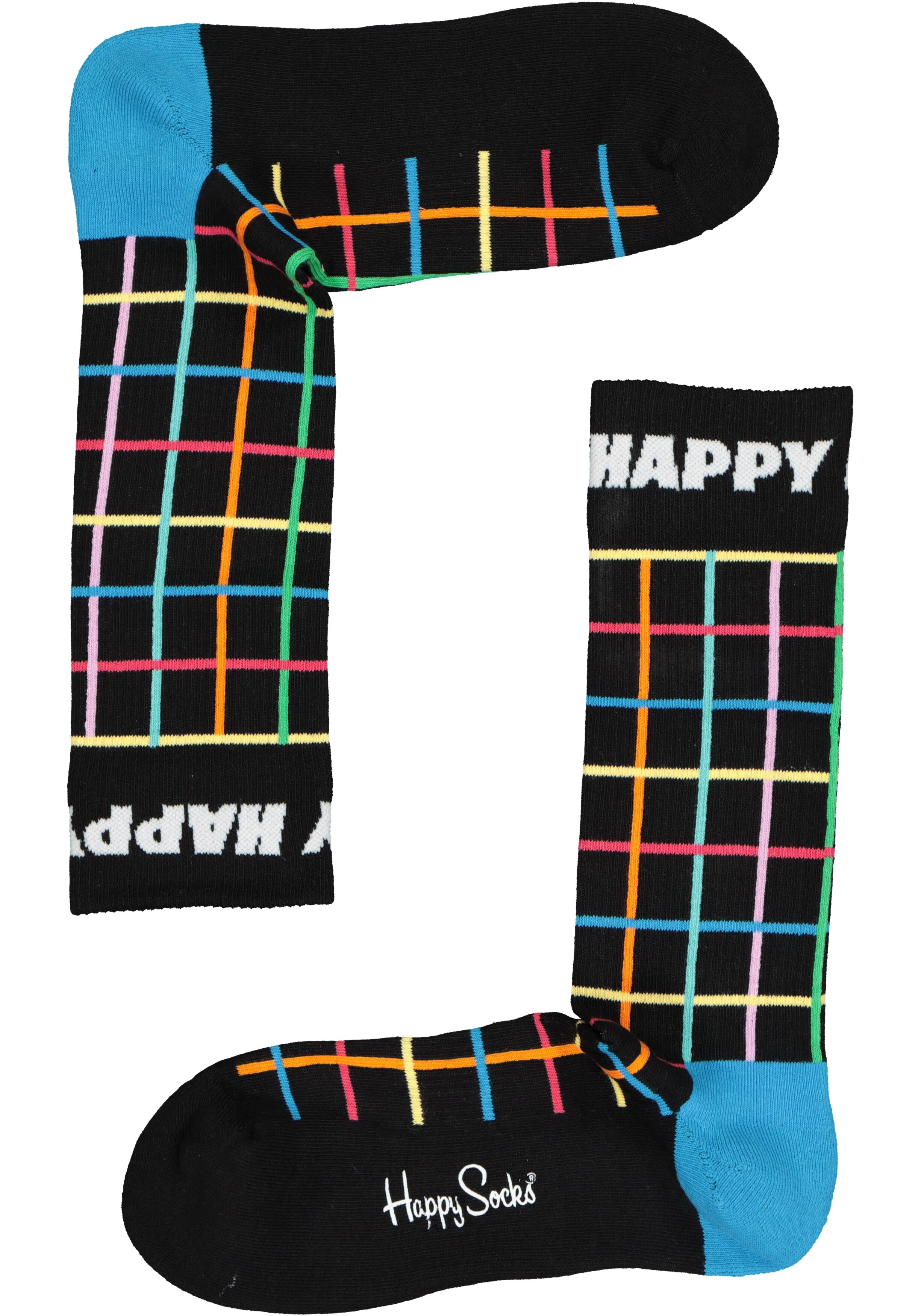 Happy Socks Color Grid Crew Sock, zwart met kleurtjes geruit