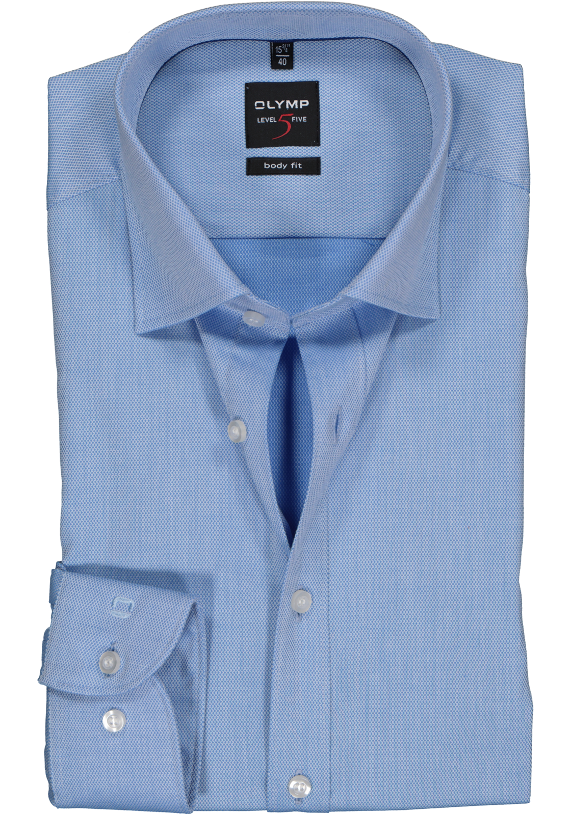 1-4046346008061_olymp-overhemd_HR OLYMP Level 5 body fit overhemd, blauw met diamant structuur