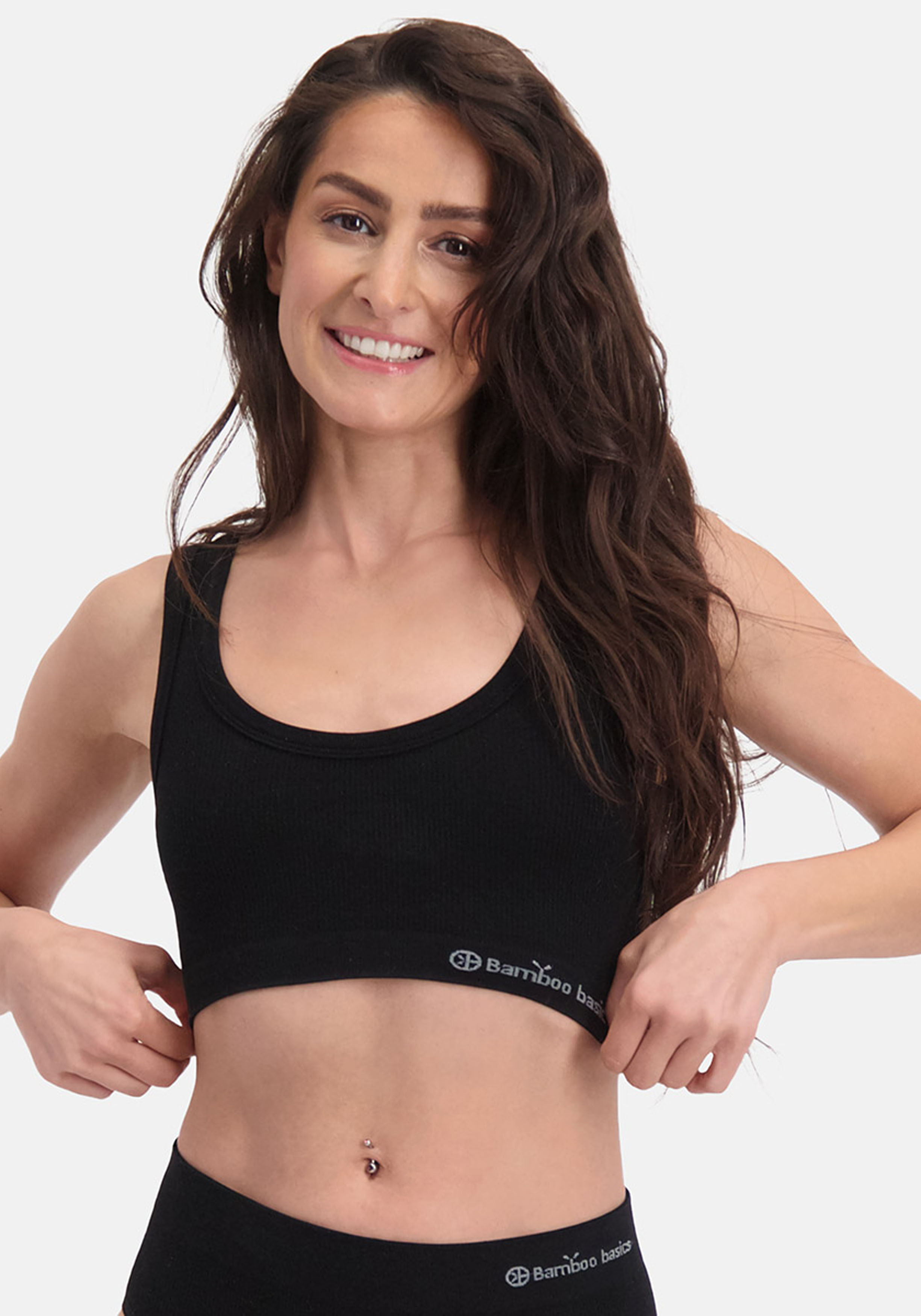 Bamboo Basics Ruby seamless bra rib (2-pack), dames beugelloze BH naadloos, zwart