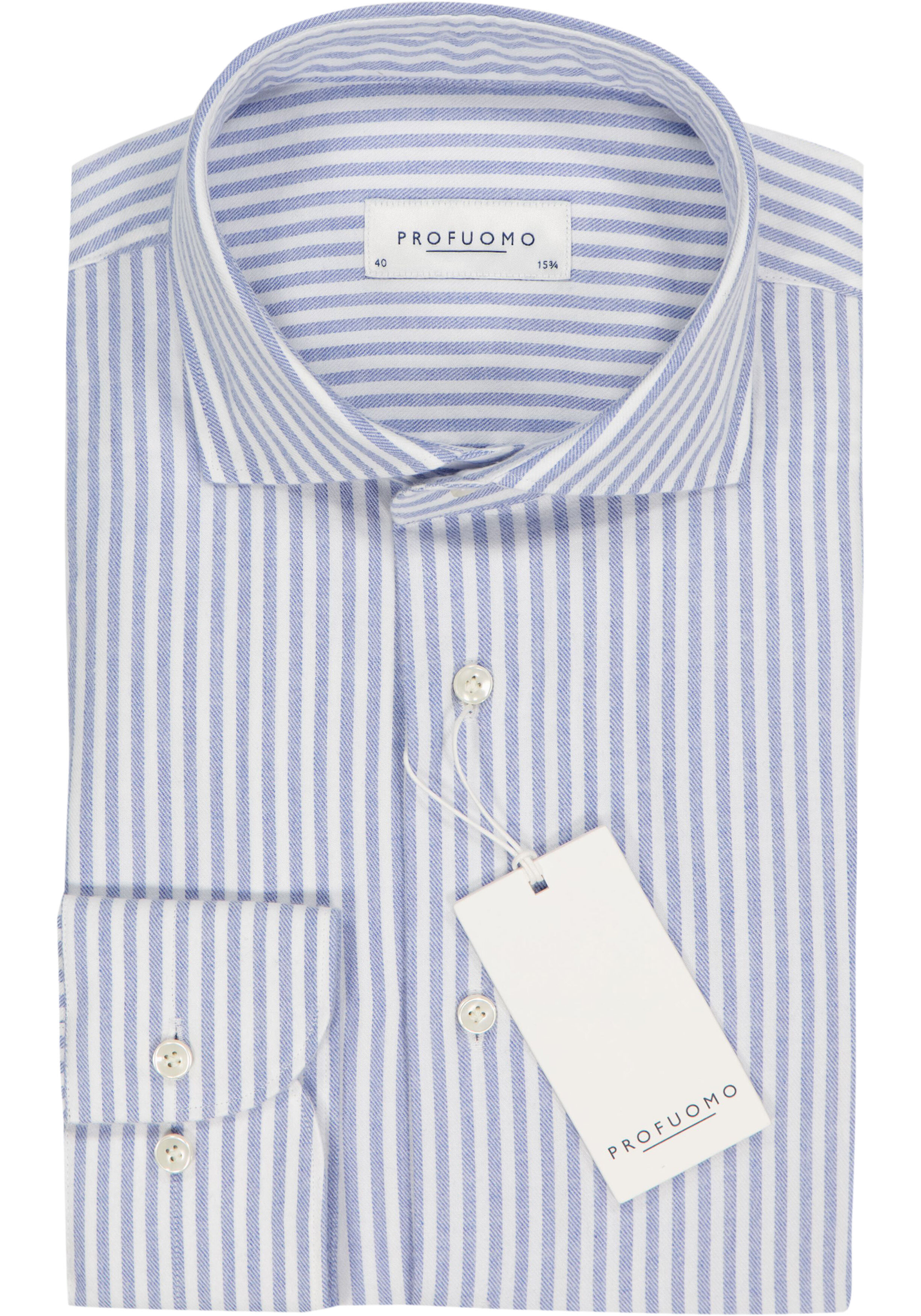 Profuomo slim fit heren overhemd, flanel, royal blauw gestreept