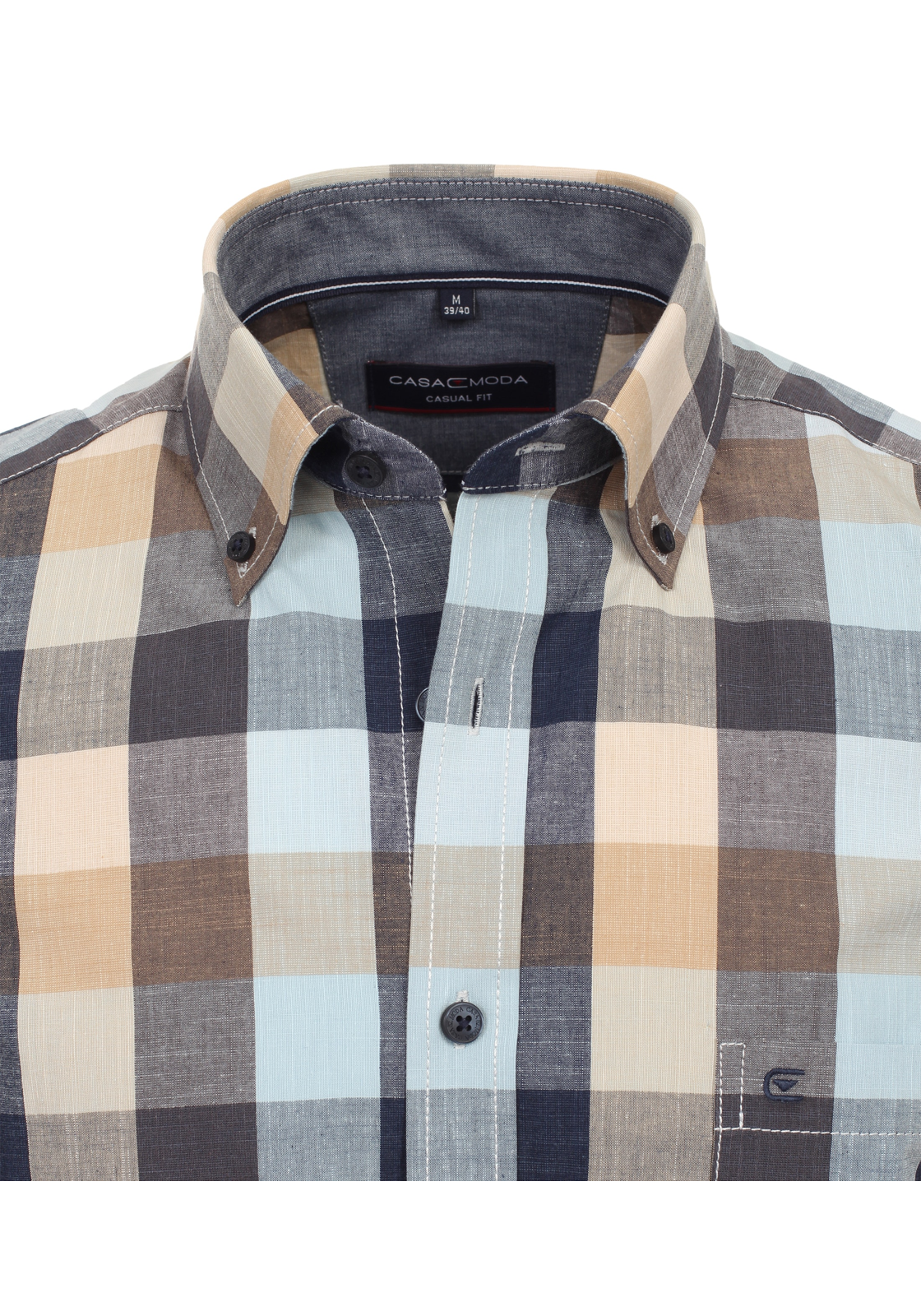 CASA MODA Sport casual fit overhemd, korte mouw, chambray, blauw geruit - 944268700-100 CASA MODA Sport casual fit overhemd, korte mouw, chambray, blauw geruit - 944268700-100