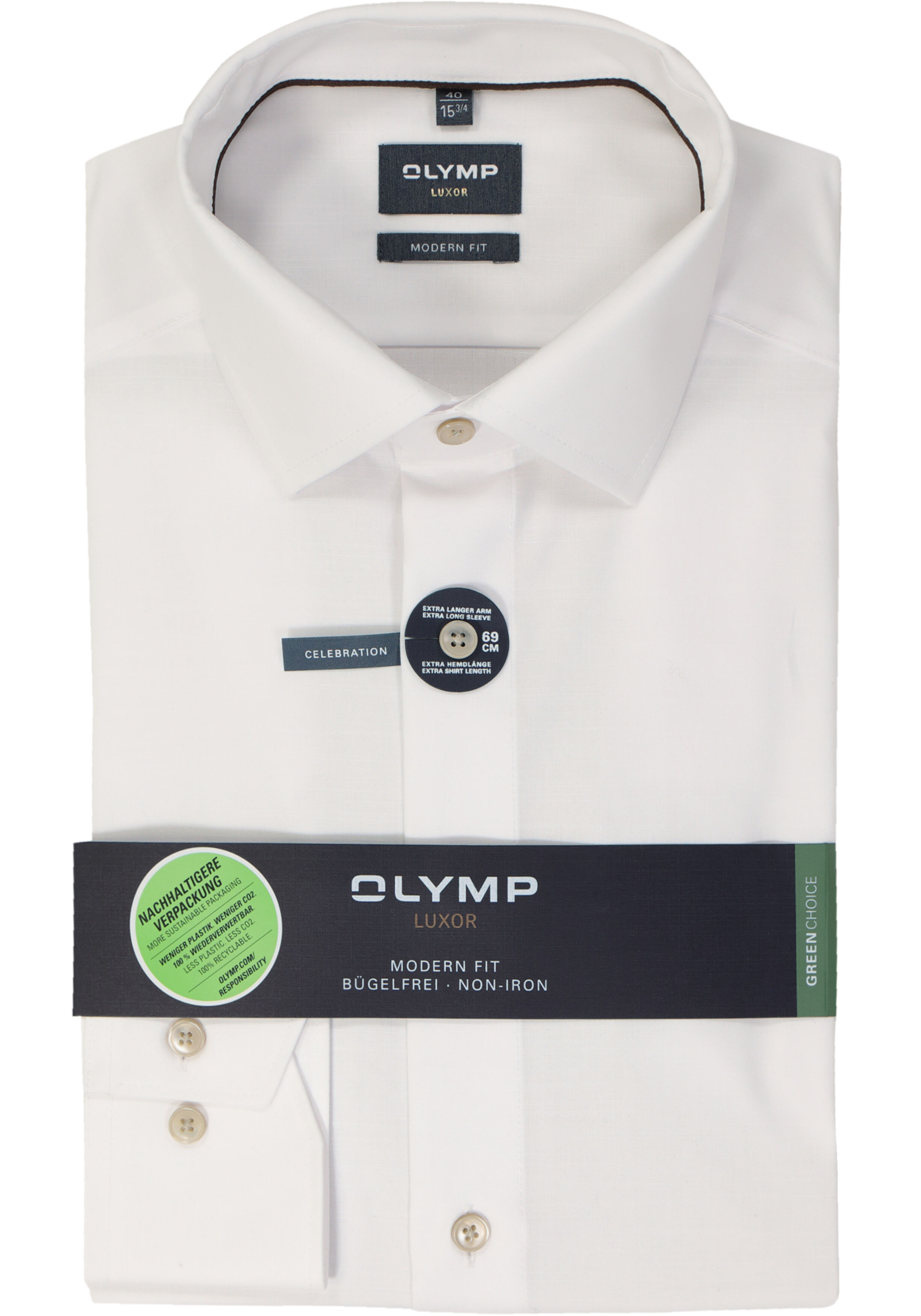 OLYMP modern fit overhemd, mouwlengte 7, structuur, wit
