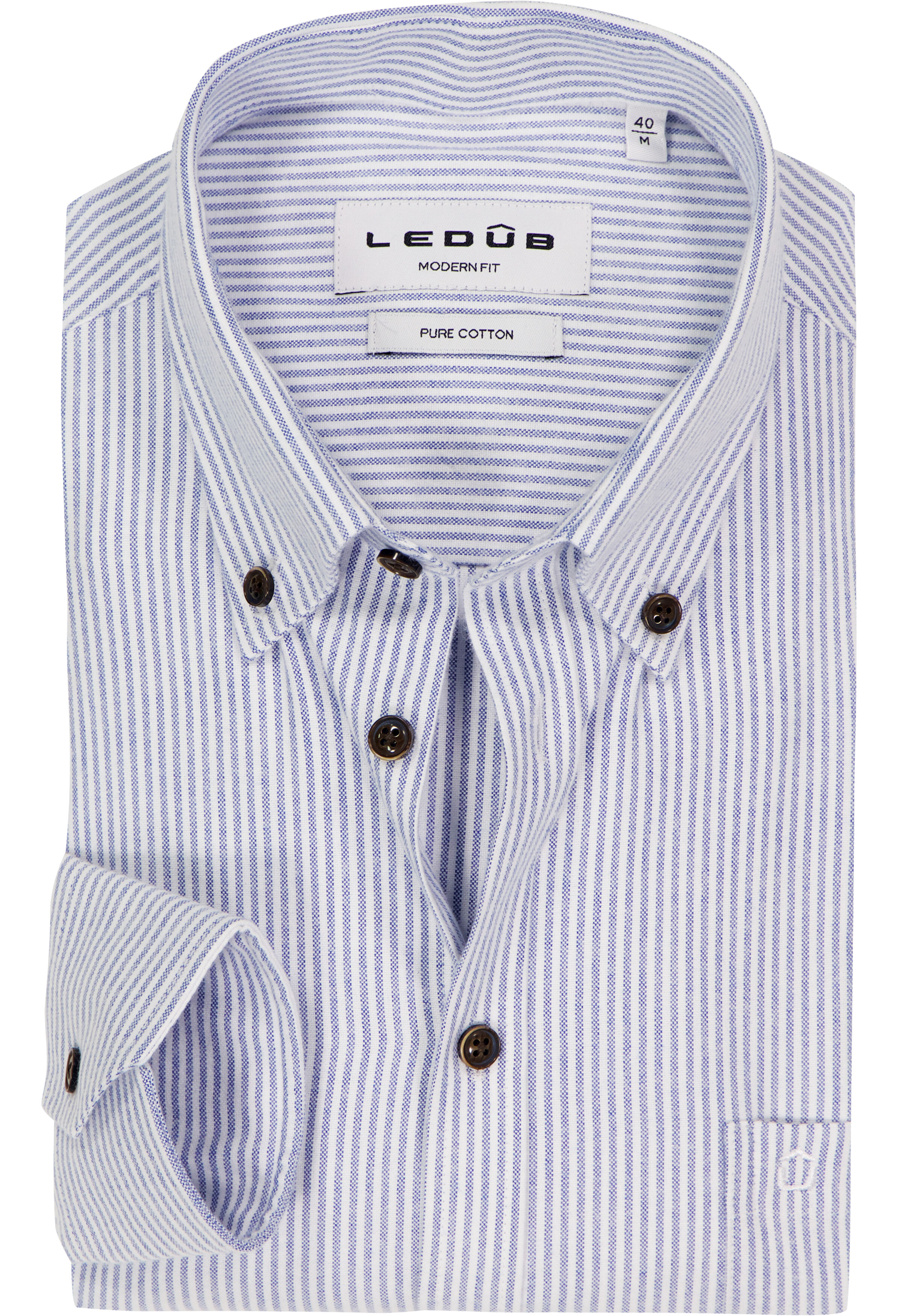 Ledub modern fit overhemd, popeline, donkerblauw gestreept