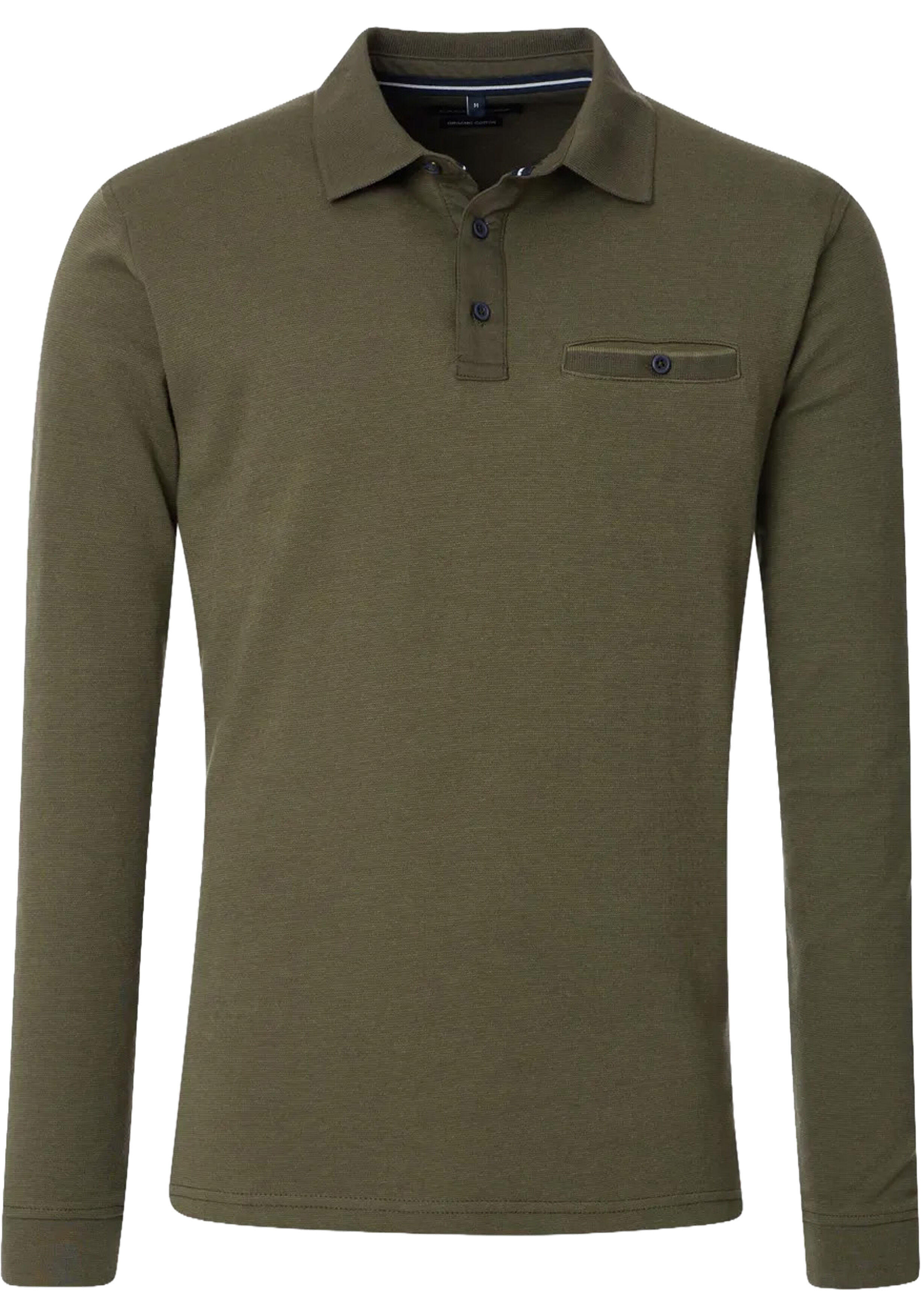 CASA MODA comfort fit heren polo lange mouw, olijfgroen dessin