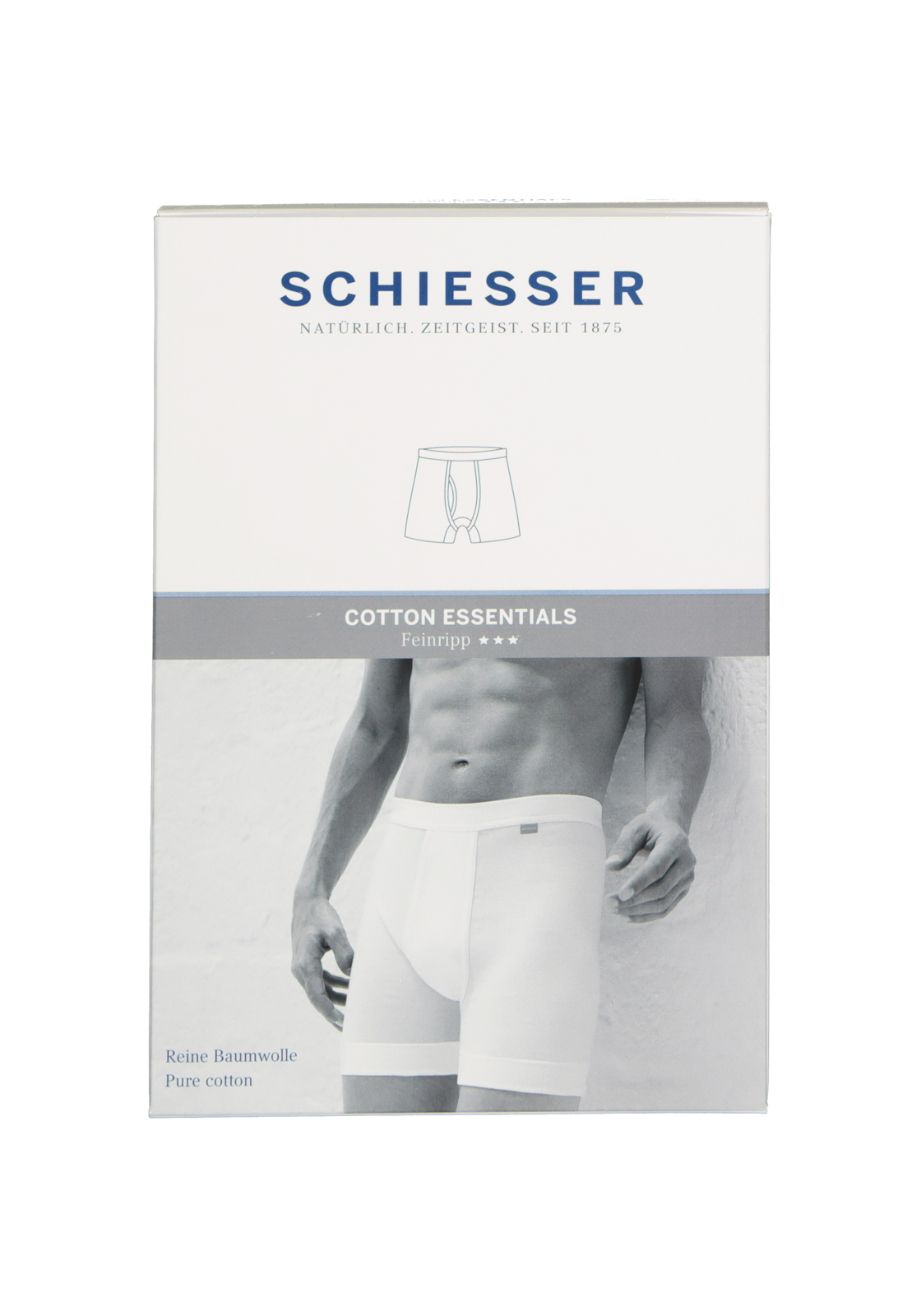 2-4007062941094_schiesser_boxer_1p_HR SCHIESSER Cotton Essentials lange short (1-pack), Feinripp met gulp, wit