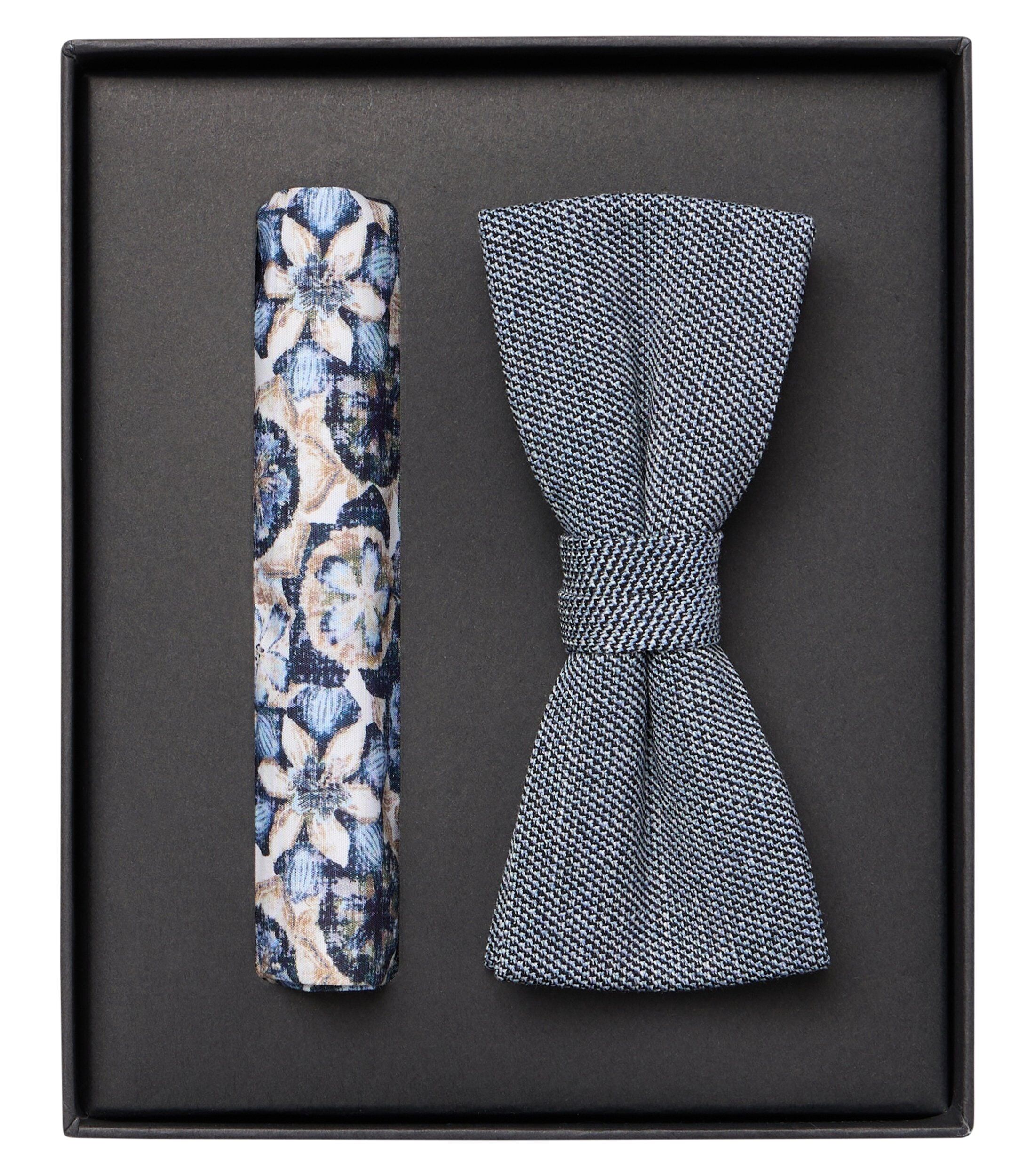 VENTI set met vlinderdas en pochet, blauw, wit, donkerblauw, beige dessin